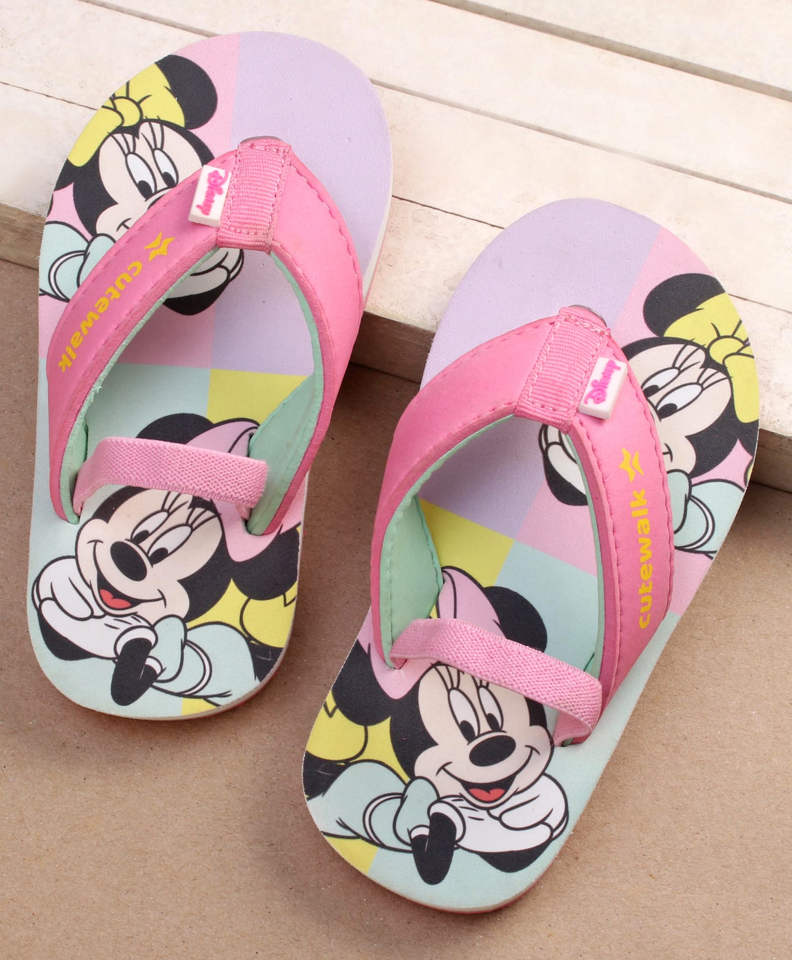 Cute Walk by Babyhug Disney Minnie Mouse Printed Flip Flops with Back Strap - Pink-image-42