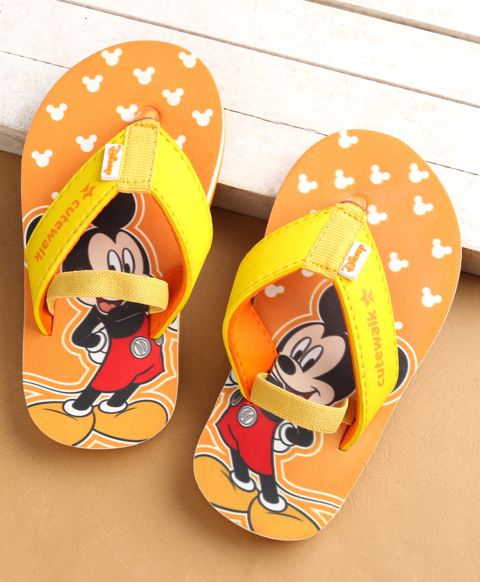 Cute Walk by Babyhug Flip Flops with Back Strap Closure Mickey Mouse Print - Orange-image-35