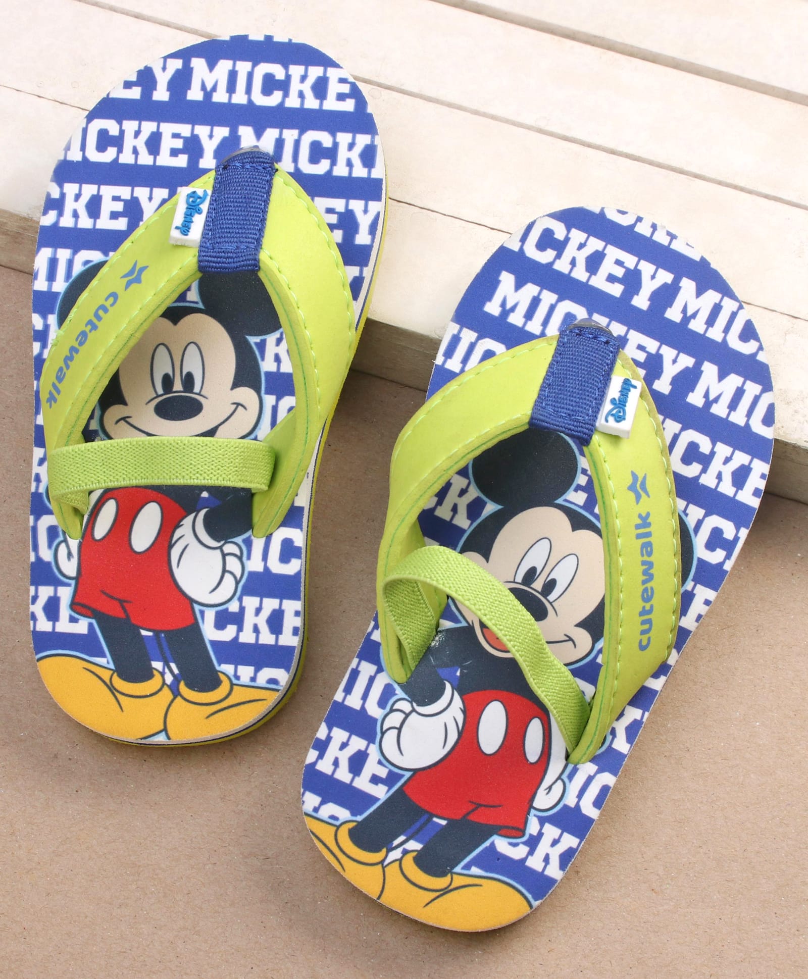 Cute Walk by Babyhug Disney Mickey Mouse Printed Flip Flops with Back Strap - Light Green-image-40