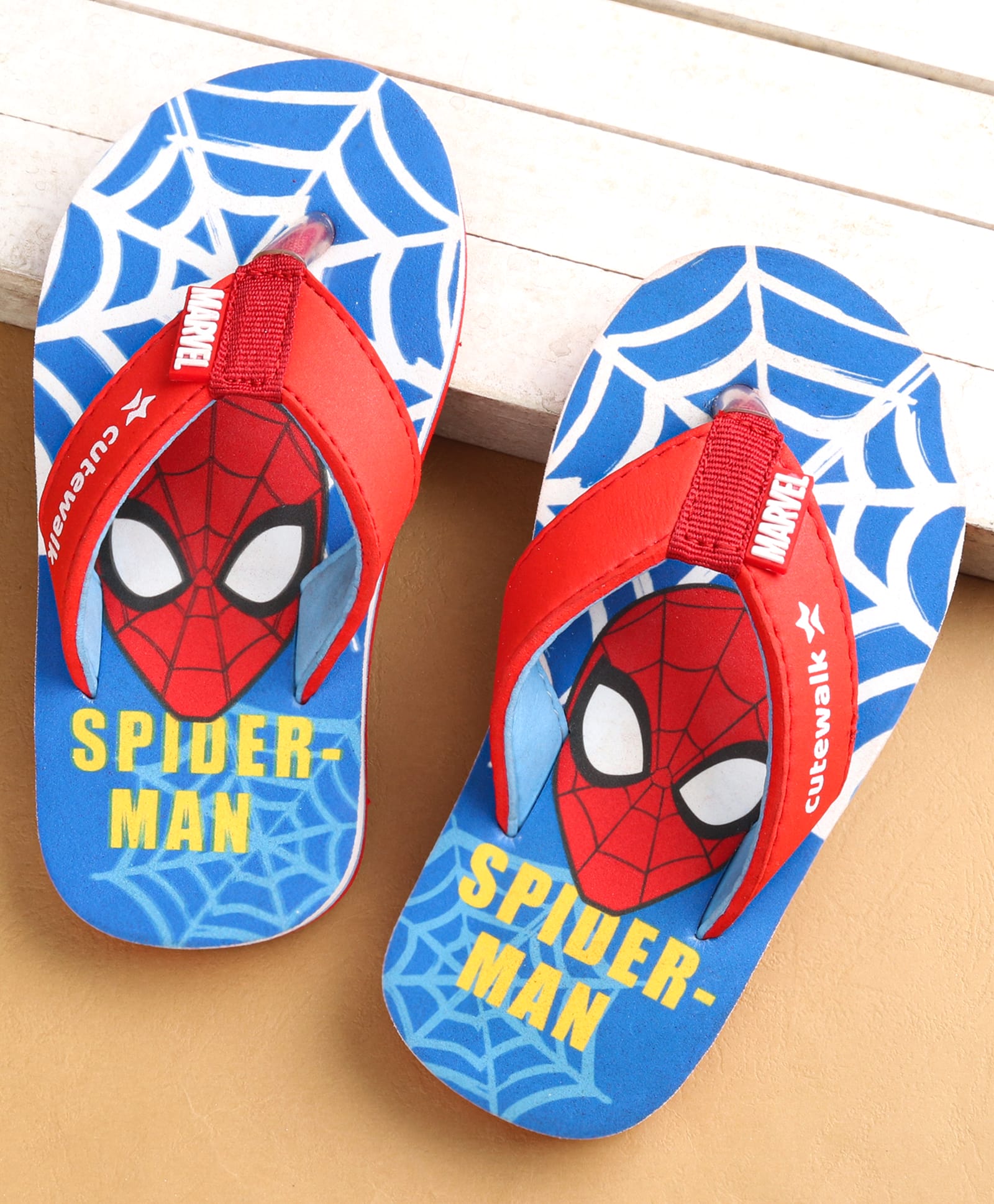 Cute Walk by Babyhug Marvel Slip Ons Flip Flops with Spiderman Print - Red-image-2