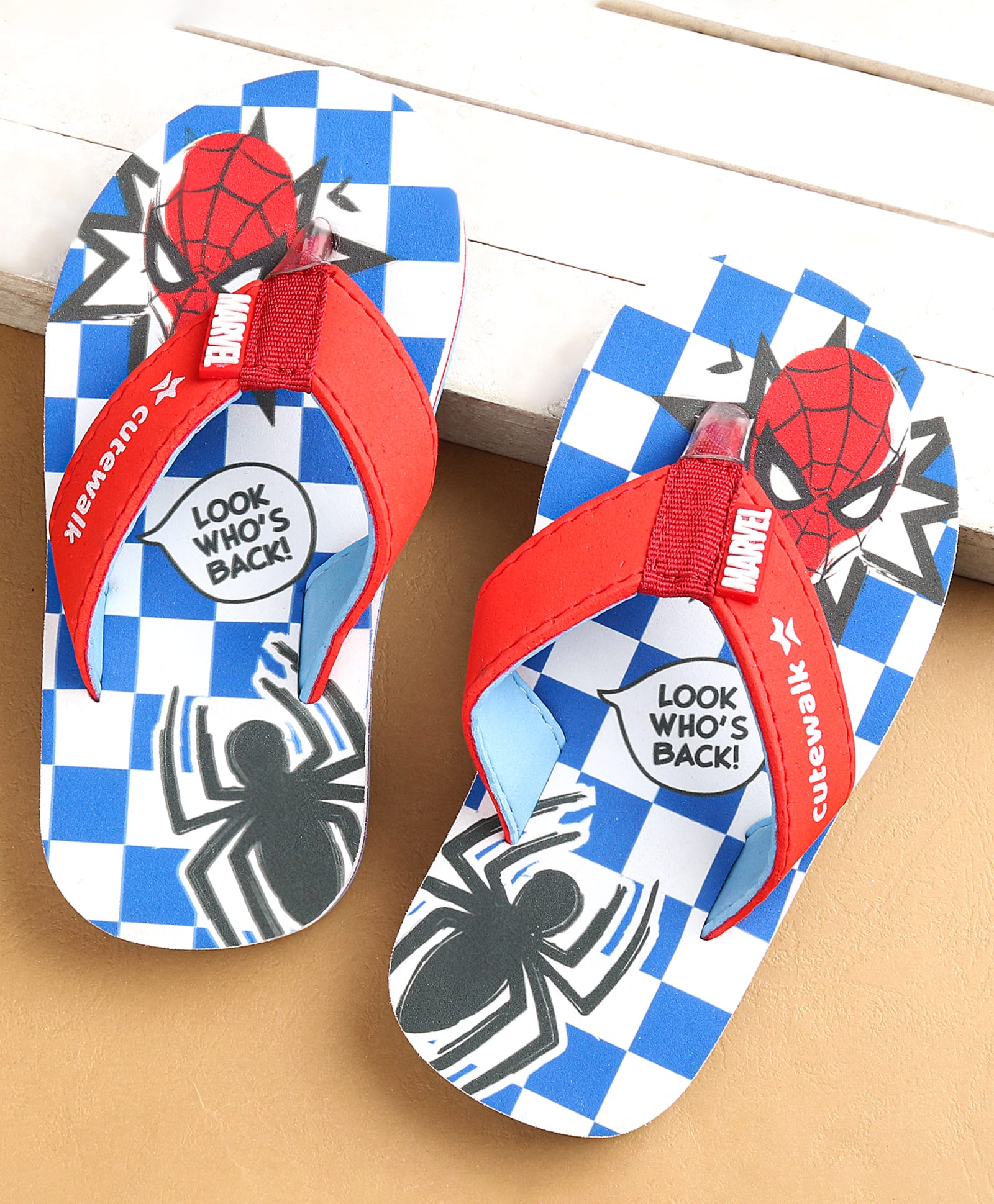 Cute Walk by Marvel Babyhug Slip Ons Flip Flops with Spiderman Print - Red-image-0