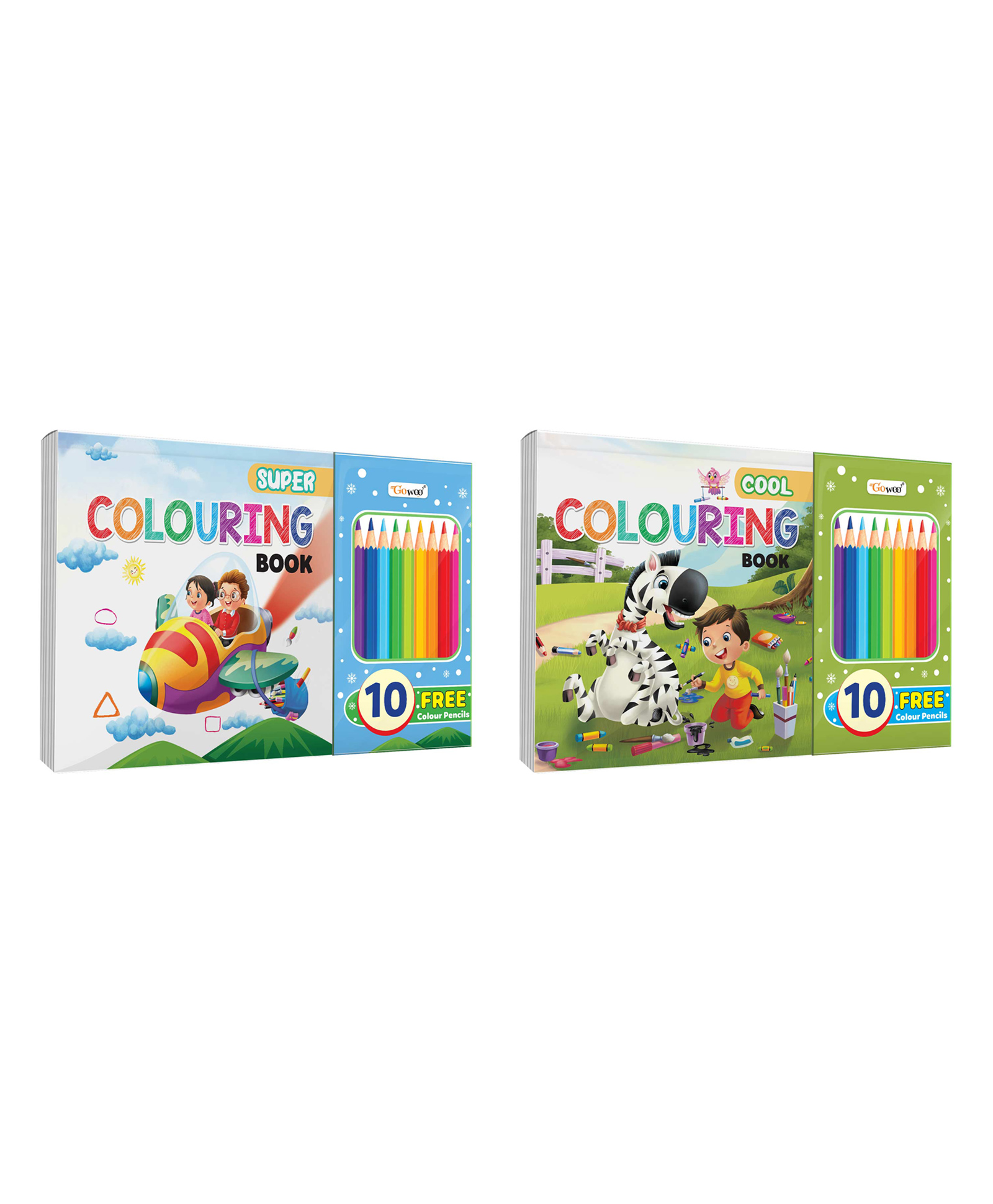 Super and Cool Colouring Book for kids : Coloring book for toddlers, Colorful learning book for kids, Fun-filled coloring book with 10 free pencil colours for ages (3-12) | Pack of 2 Colouring Books-image-9