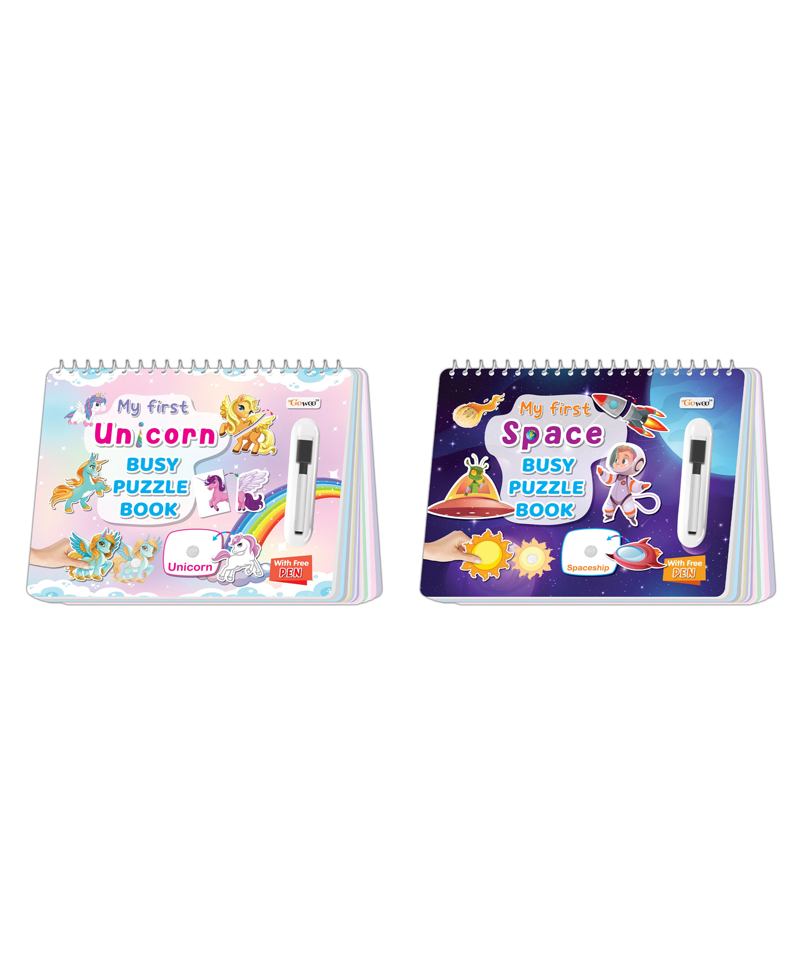 My First Unicorn and Space Busy Puzzle Book : Kids Activity Book, Montessori Book with hook and loop, Spiral Binding book, Toddlers activity sticker book | Combo of 2 Busy Puzzle Books-image-23