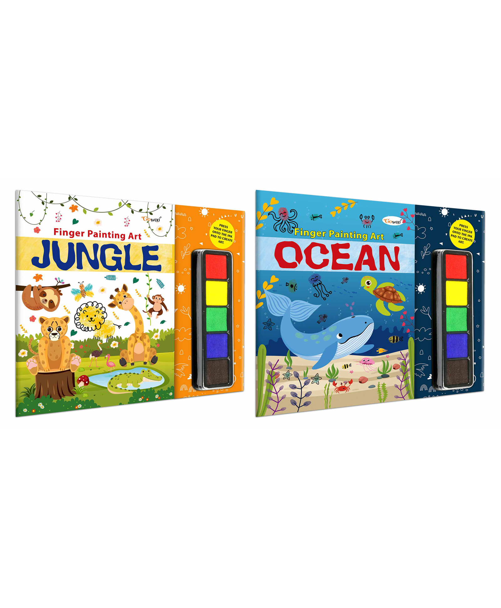 JUNGLE and OCEAN -Fingerpainting and Colouring Art : Art Activity Book for Children, Fun Colouring and Painting Art book with Thumbprint Art and Craft book | Pack of 2 Art and Craft Books-image-34
