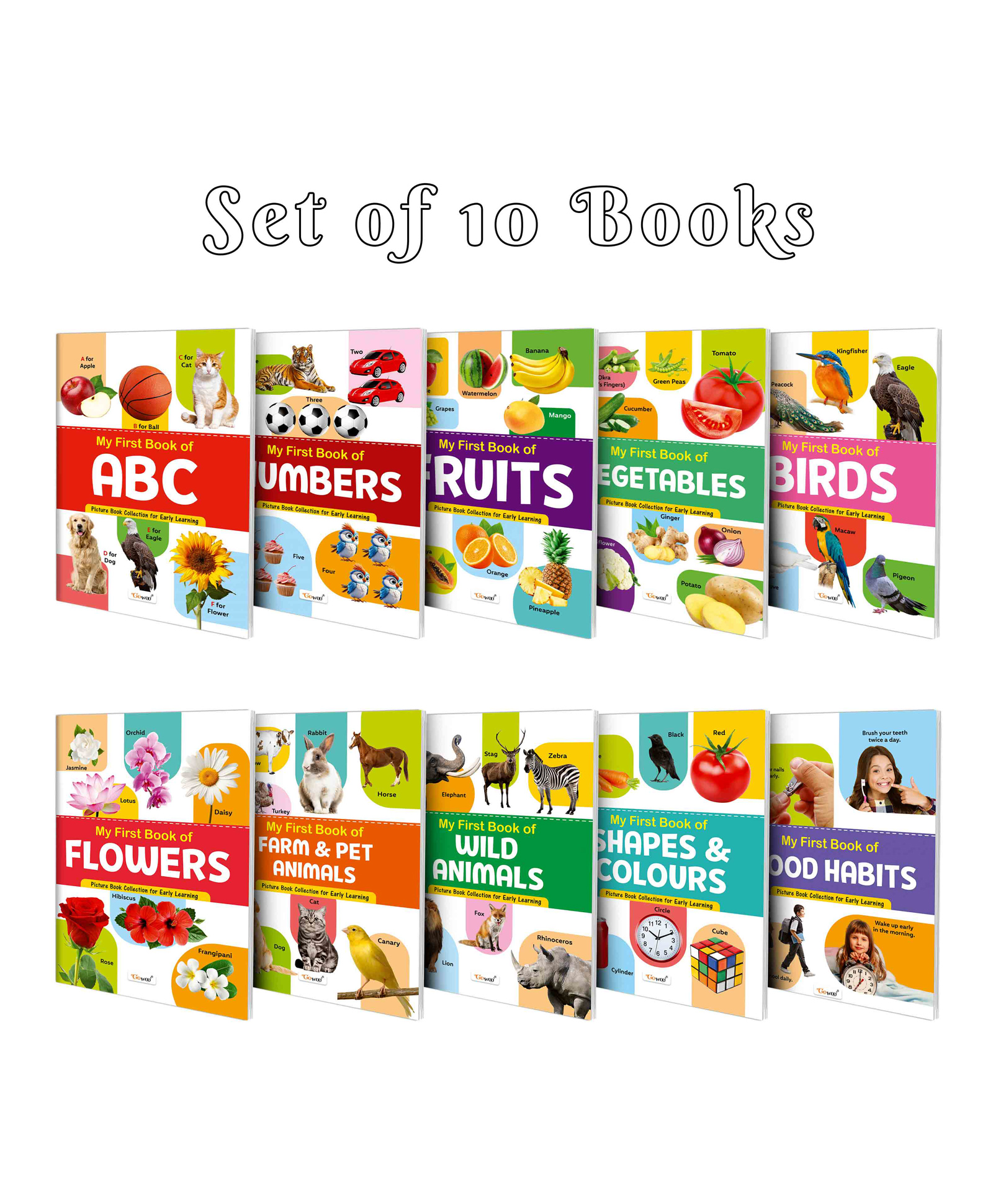 My First Book of ABC, Numbers, Fruits, Vegetables, Birds, Flowers, Farm & Pet Animals and more : Picture books for early learners, Kids early learning book | Combo of 10 Learning Books-image-31