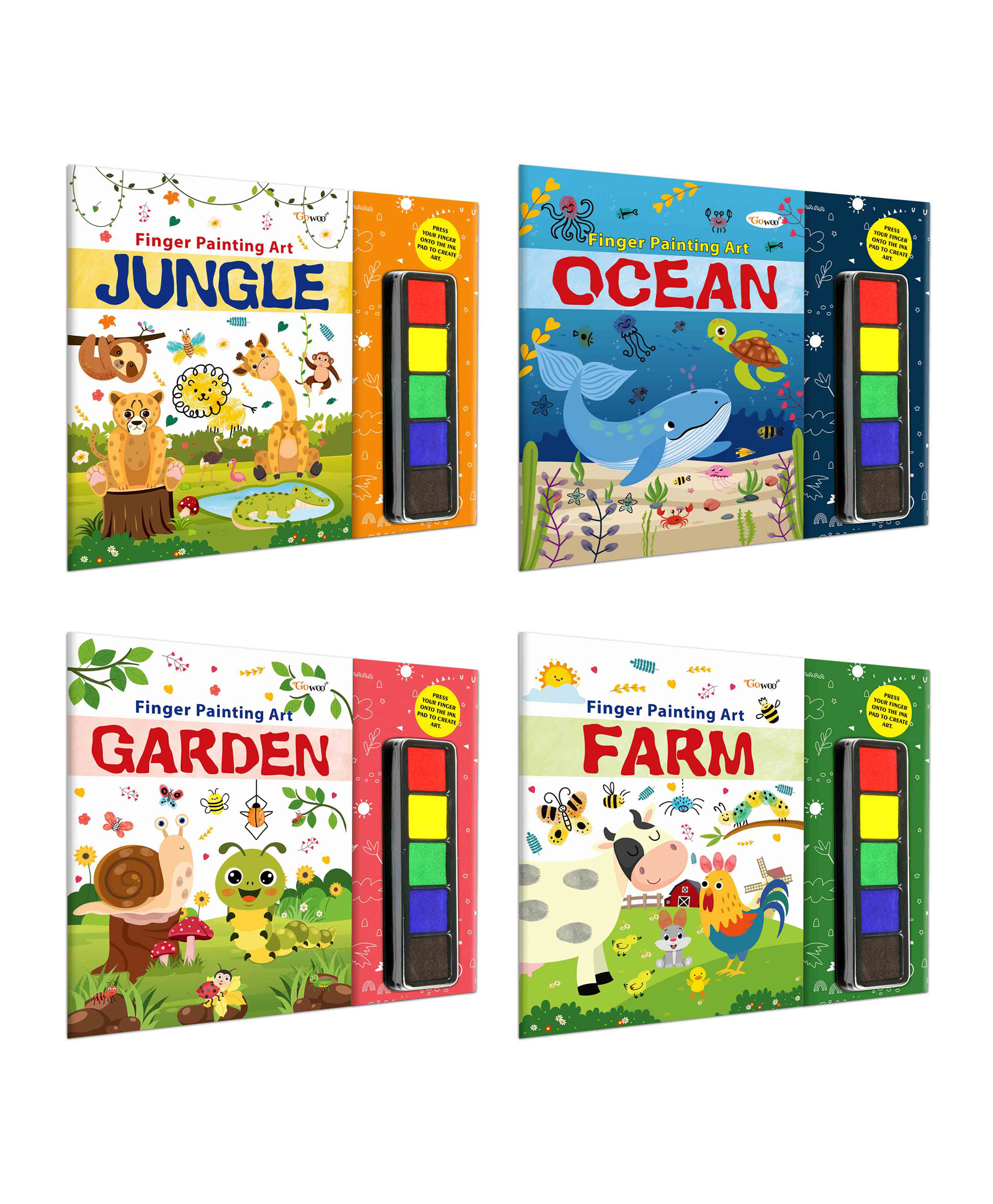 JUNGLE, OCEAN, GARDEN and FARM - Fingerpainting and Colouring Art : Art book for children, Coloring Activity Book, Thumbprint Art and Craft book for Toddlers|  Pack of 4 Art and Craft Books-image-44
