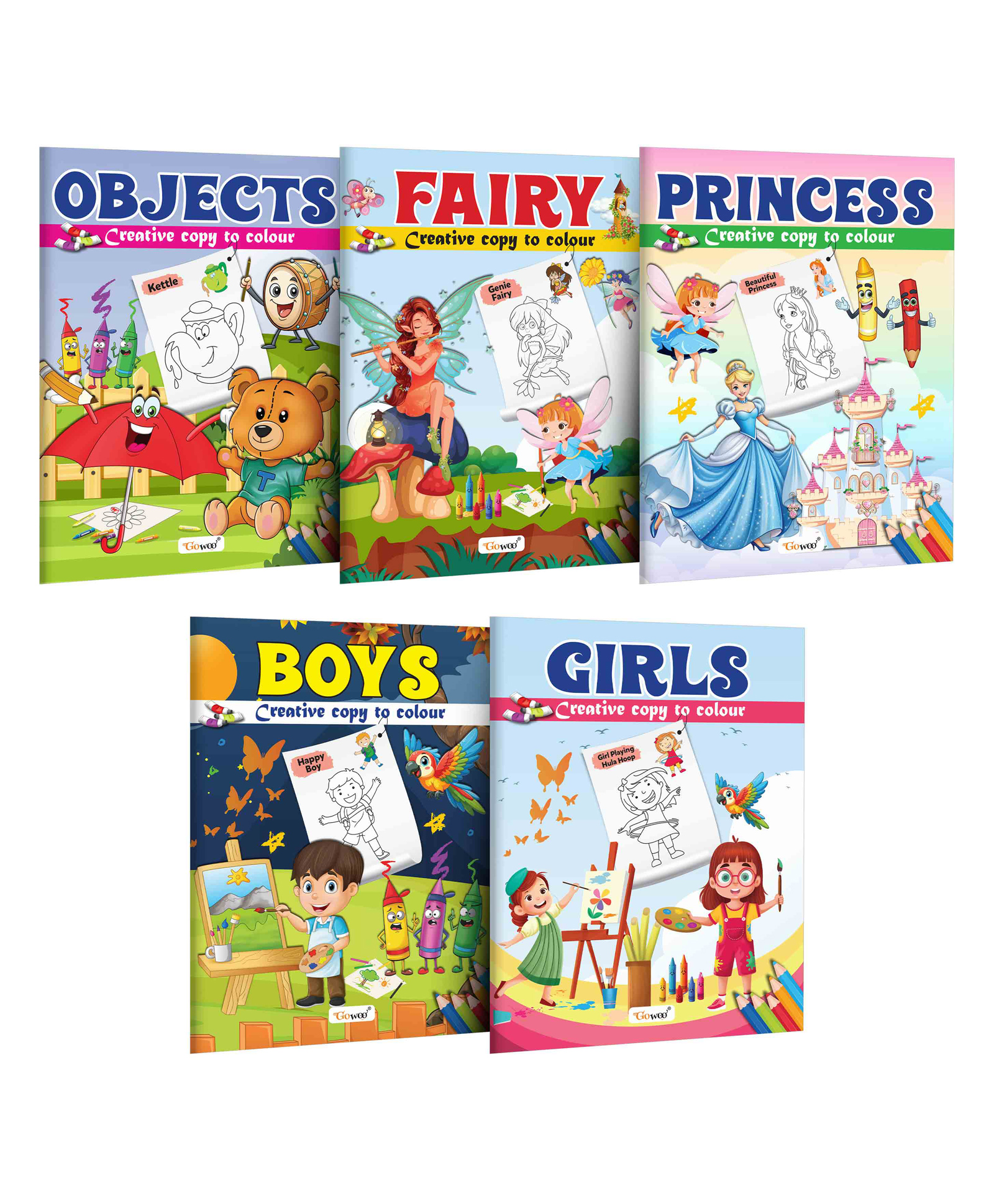 Objects, Fairy, Princess, Boys and Girl - Creative Copy to Colour book : Preschool Coloring Book, Colour Picture Book, Coloring Book for Early Learners for Ages 3-12 | Combo of 5 Copy Colouring books-image-1