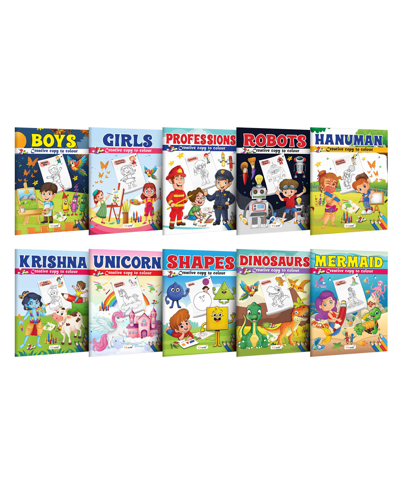 Boys, Girl, Professions, Robot, Hanuman, Krishna and more - Creative Copy to Colour book : Children Coloring Book, Copy and Color Book for Toddlers Ages 3-12 | Pack of 10 Colouring books-image-37