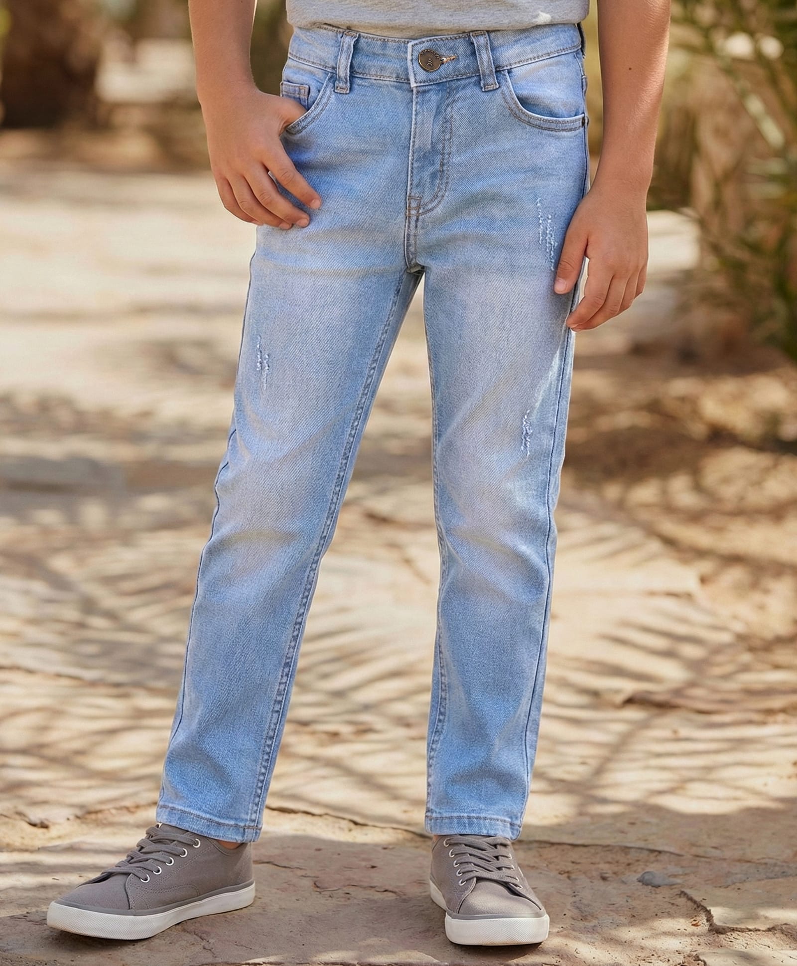 Pine Kids Woven Full Length Solid Washed Denim Jeans - Light Blue-picture-28