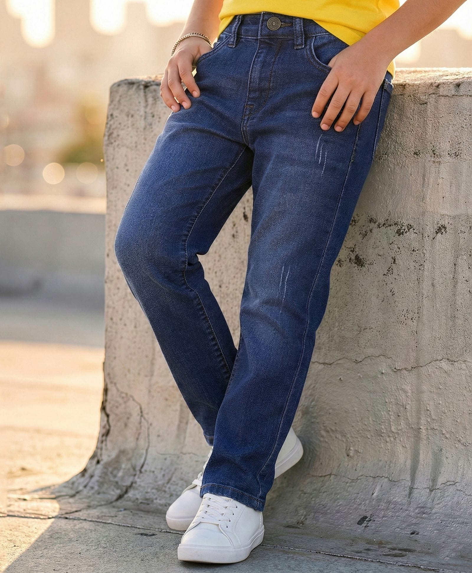 Pine Kids Woven Full Length Solid Washed Denim Jeans - Navy Blue-picture-36