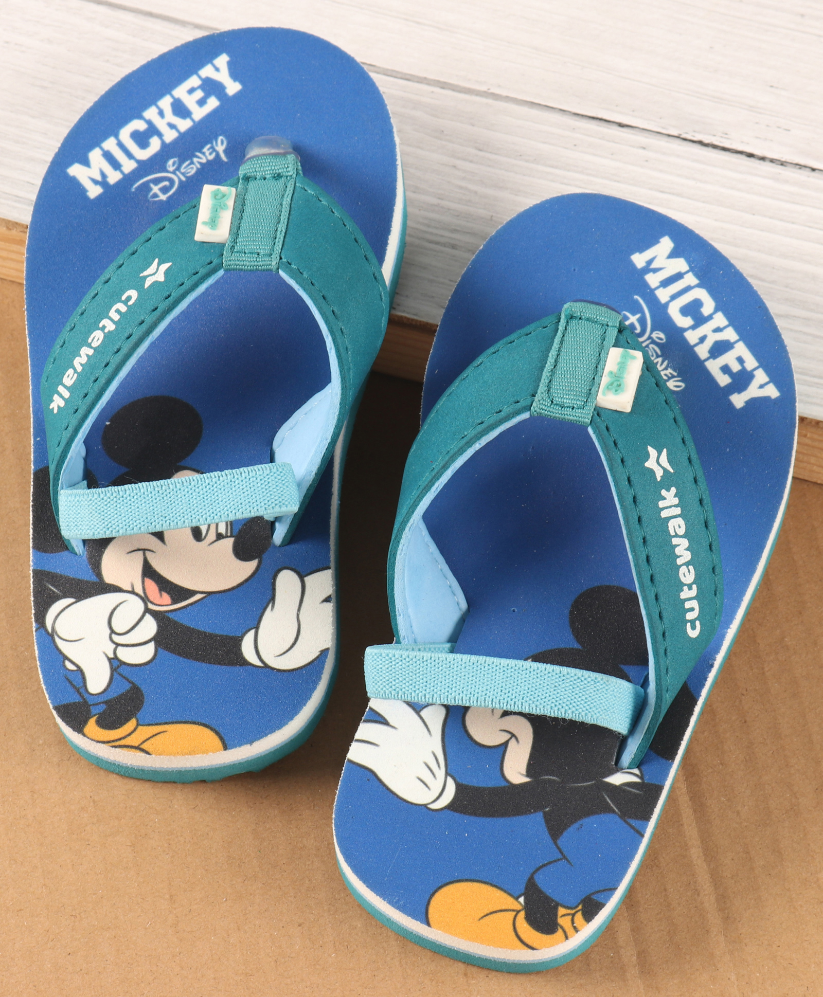 Cute Walk by Babyhug Disney Flip Flops with Back Strap Mickey Mouse Print - Blue-image-44