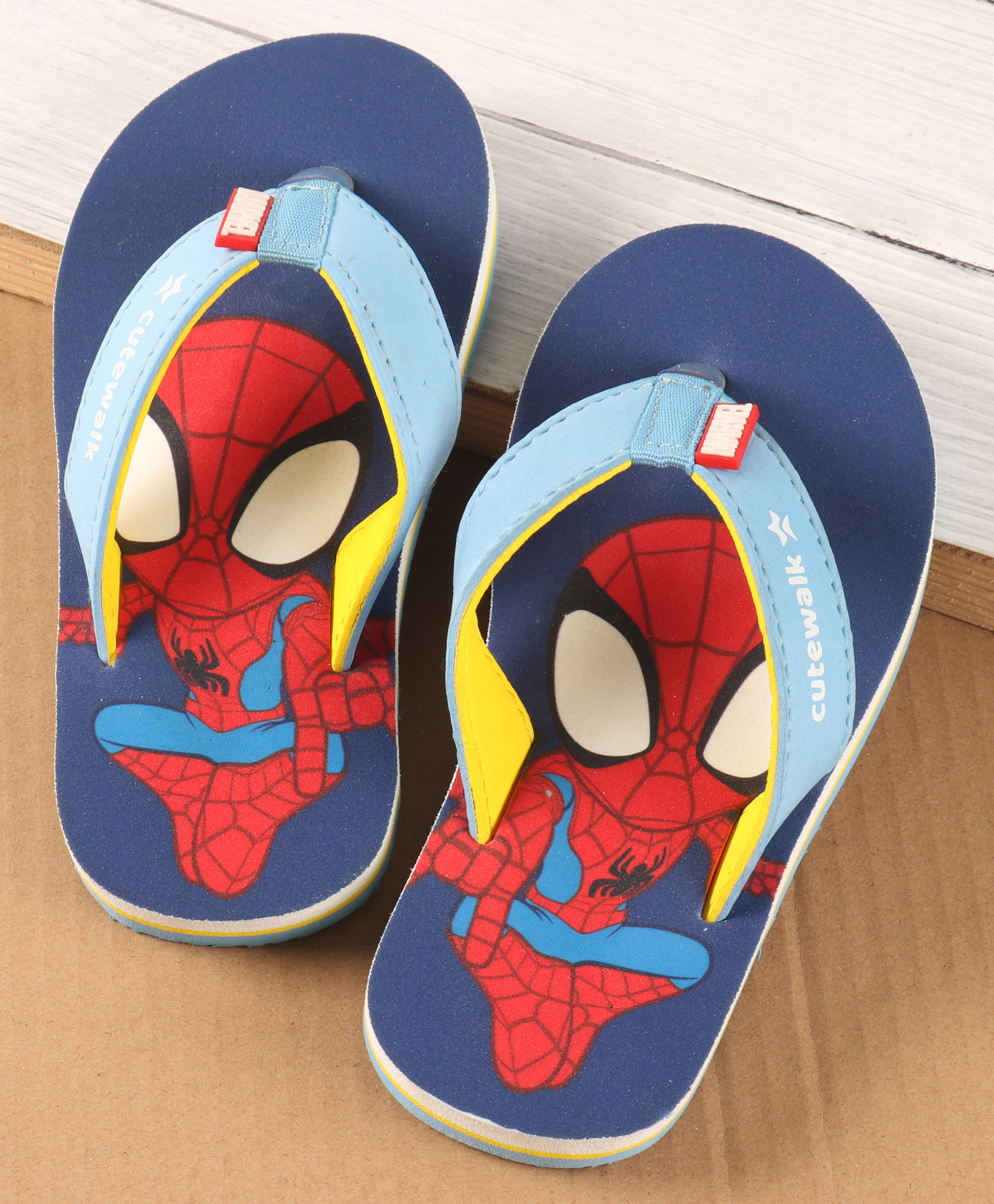 Cute Walk by Babyhug Disney Slip On Flip Flops with Spiderman Print - Light Blue-image-6