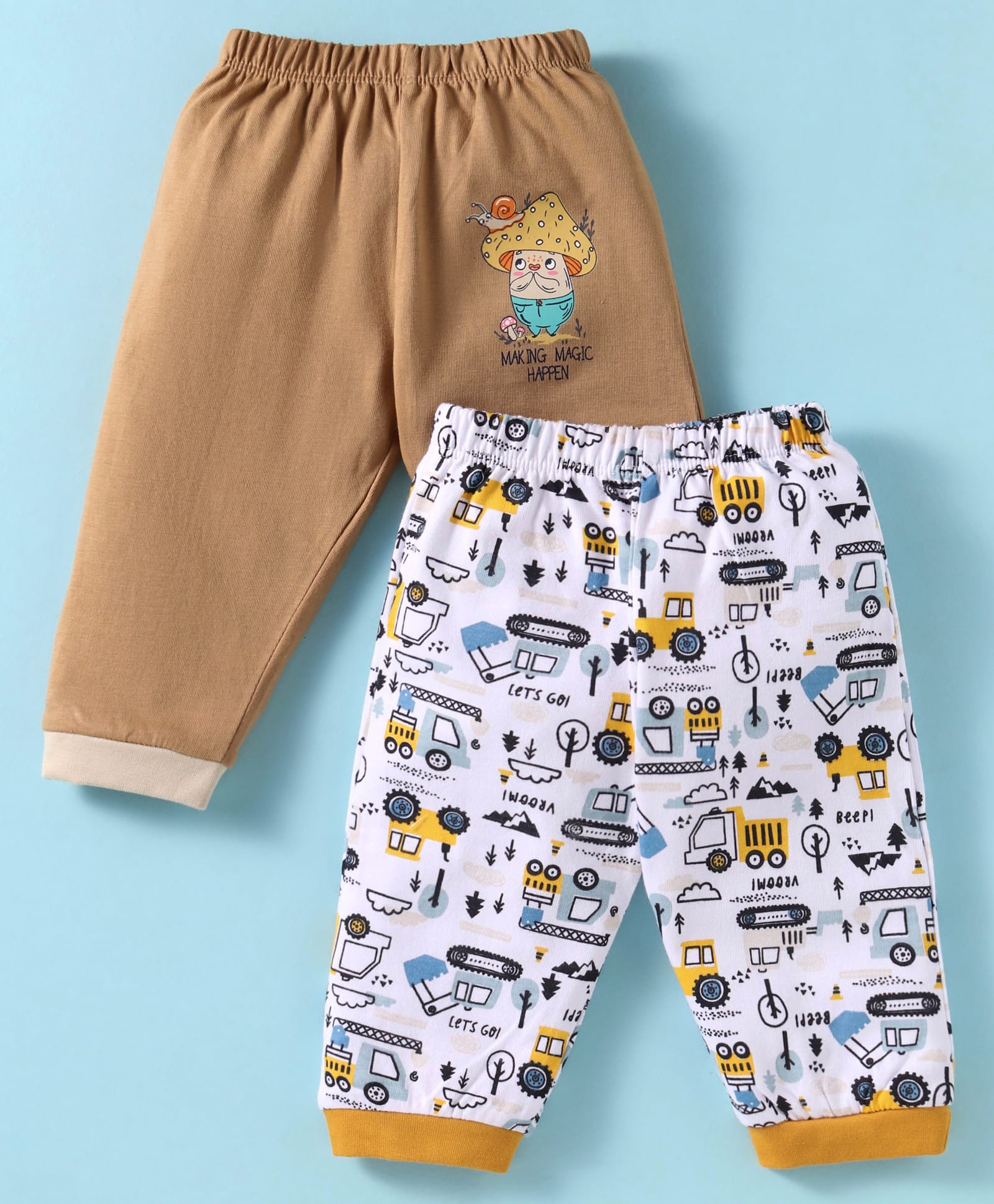 OHMS Single Jersey Knit Full Length Lounge Pants with Tractor Print Pack of 2 - Tan & White-picture-21