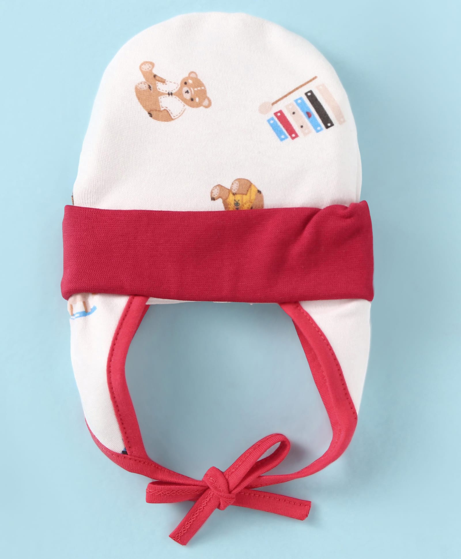 OHMS Interlock Knit Tie Knot Cap with Bear Print Red - Diameter 10.5 cm-image-42