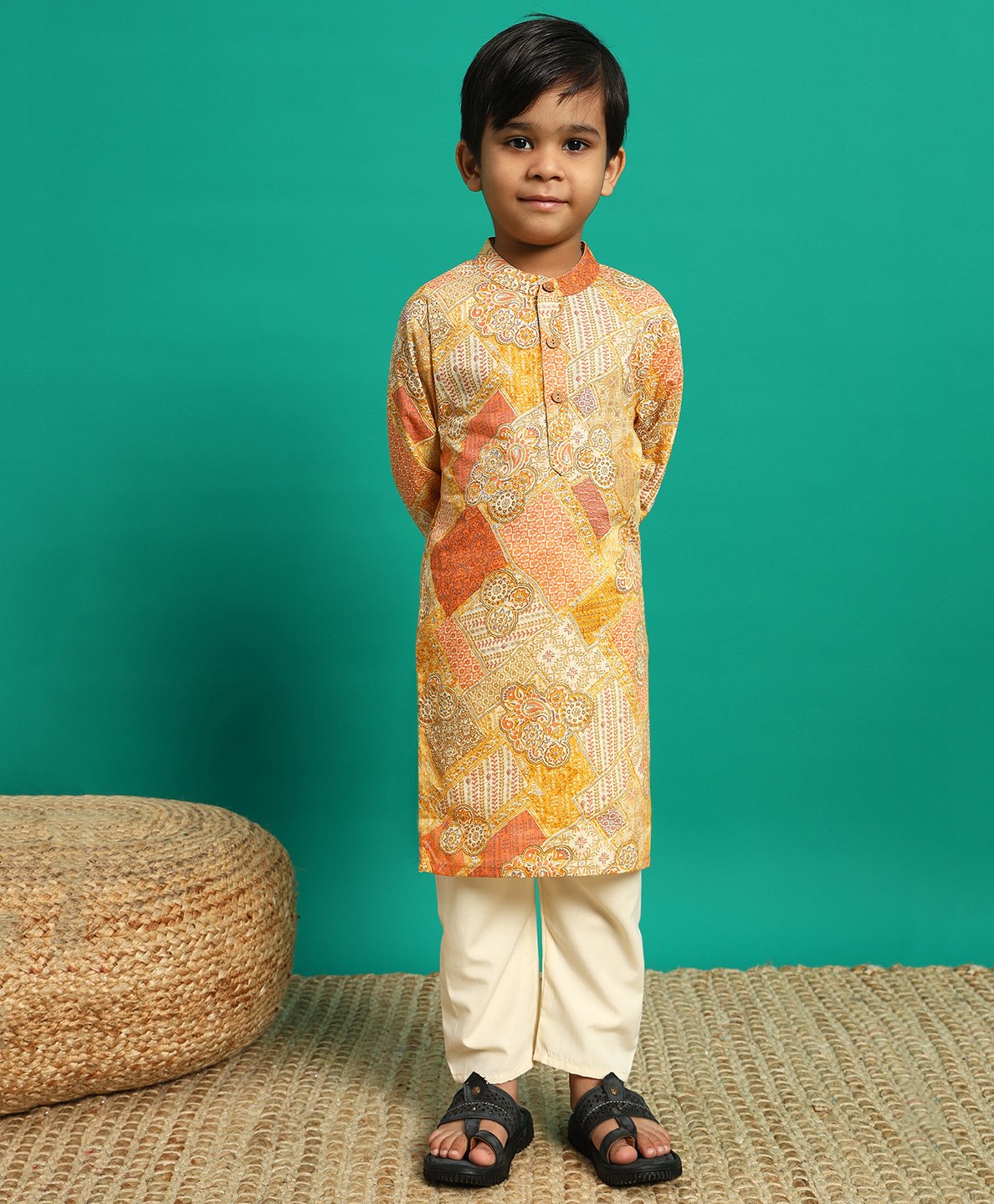 READIPRINT Full Sleeves Floral & Paisley Printed Kurta With Pyjama Set - Mustard-picture-11