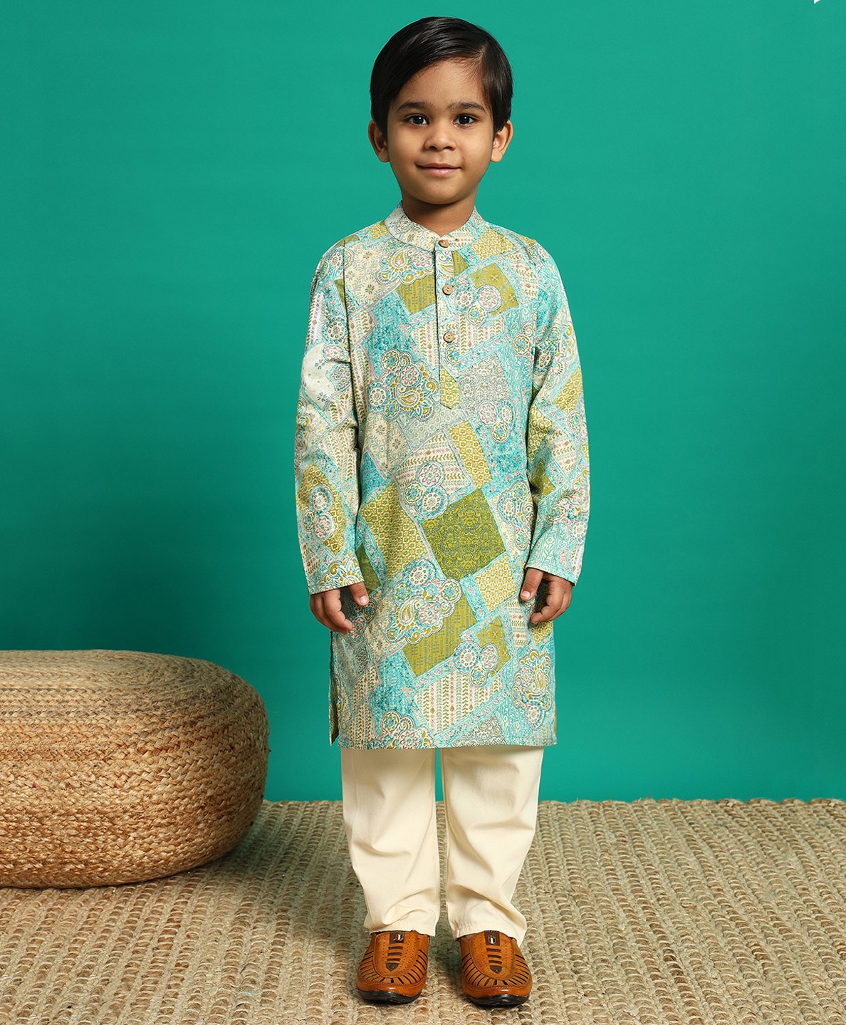 READIPRINT Full Sleeves Floral & Paisley Printed Kurta With Pyjama Set - Blue-picture-33