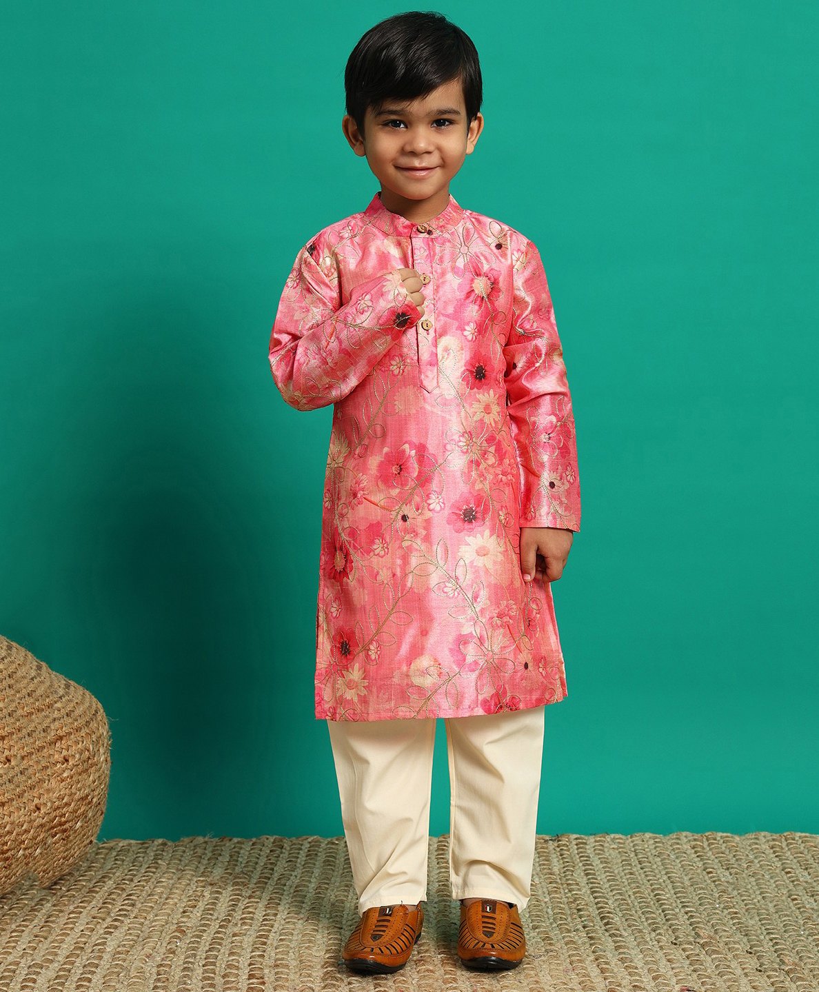 READIPRINT Full Sleeves Floral Embroidered Zari Work Detailed Kurta With Pyjama Set - Pink-picture-39