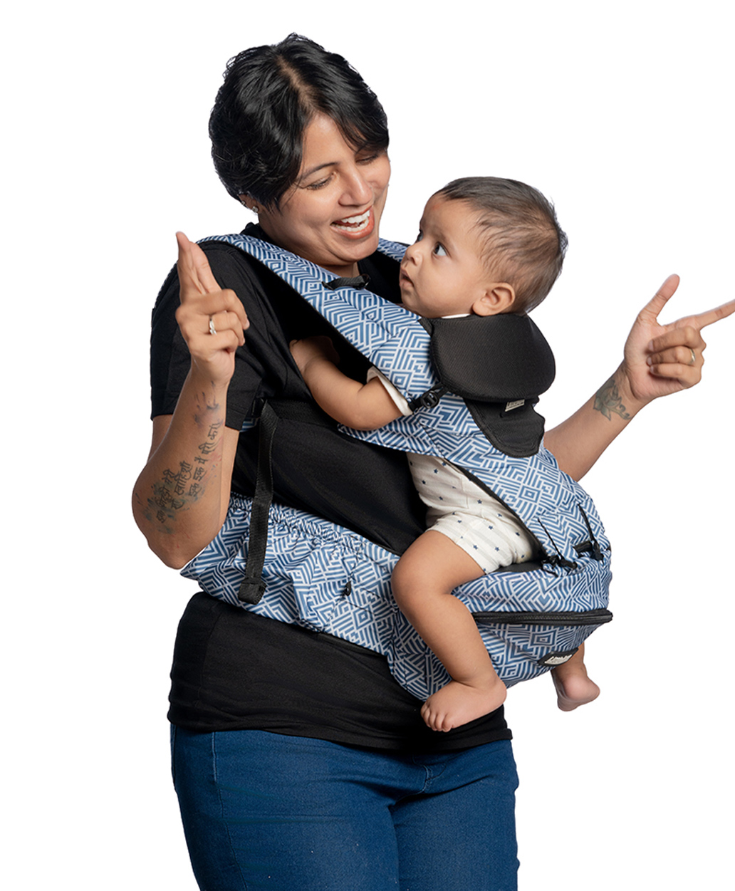 Littlebum Blue Ocean Detachable Hip Seat Baby Carrier | Lightweight, Ergonomic, Adjustable & Lightweight | It supports up to 20 kg | Perfect for front and back carrying, this versatile carrier is ideal for hiking and everyday use.-image-45