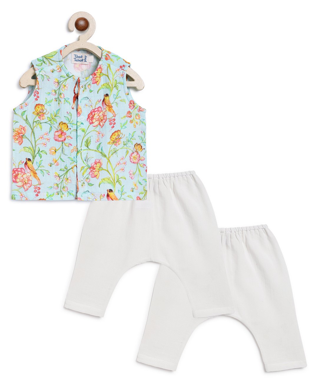 Tiber Taber Sleeveless Floral Printed Jhabla With Solid Pyjamas Set - Green-image-41