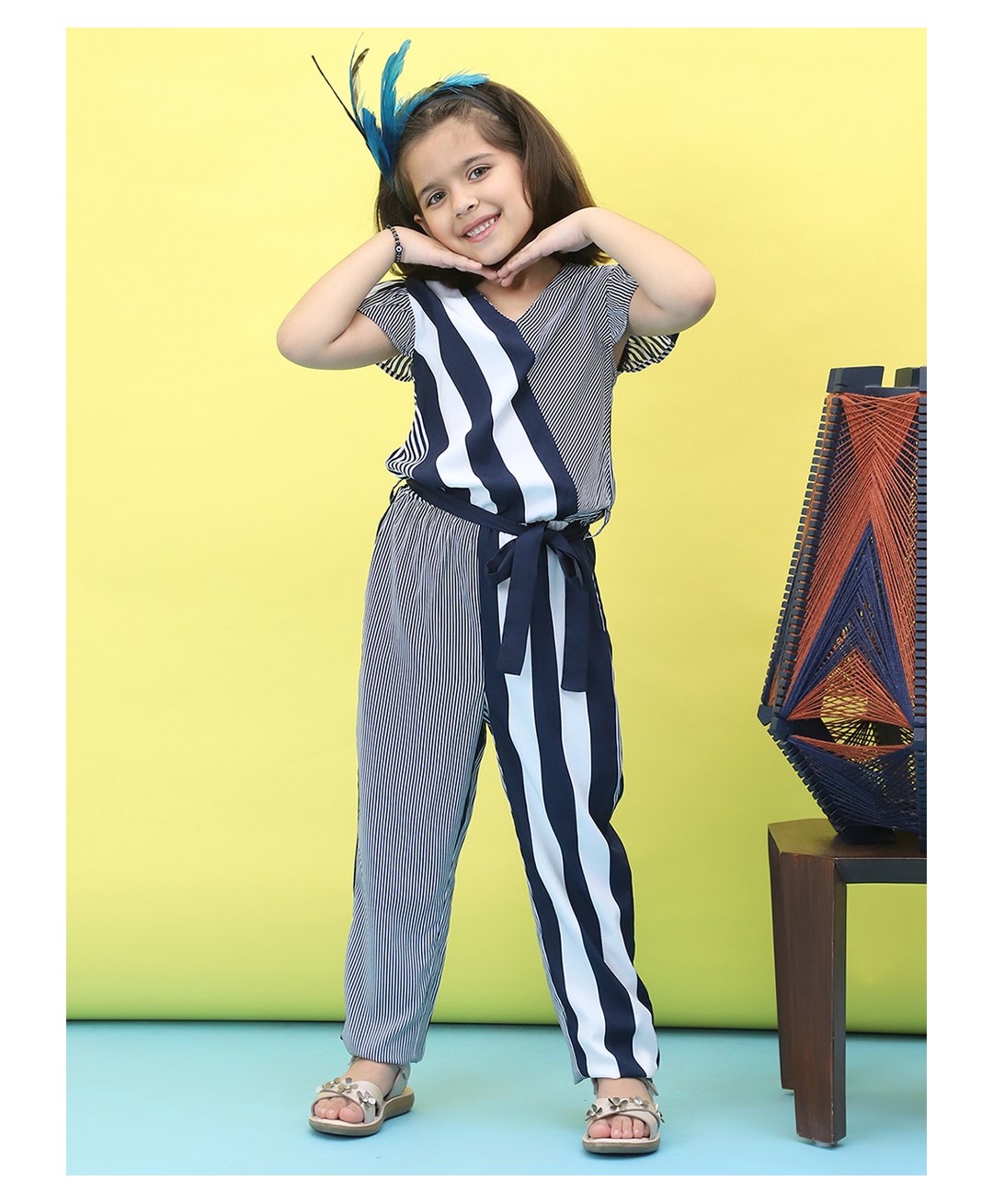 BaawRi Cap Sleeves Striped Jumpsuit - Blue-picture-19