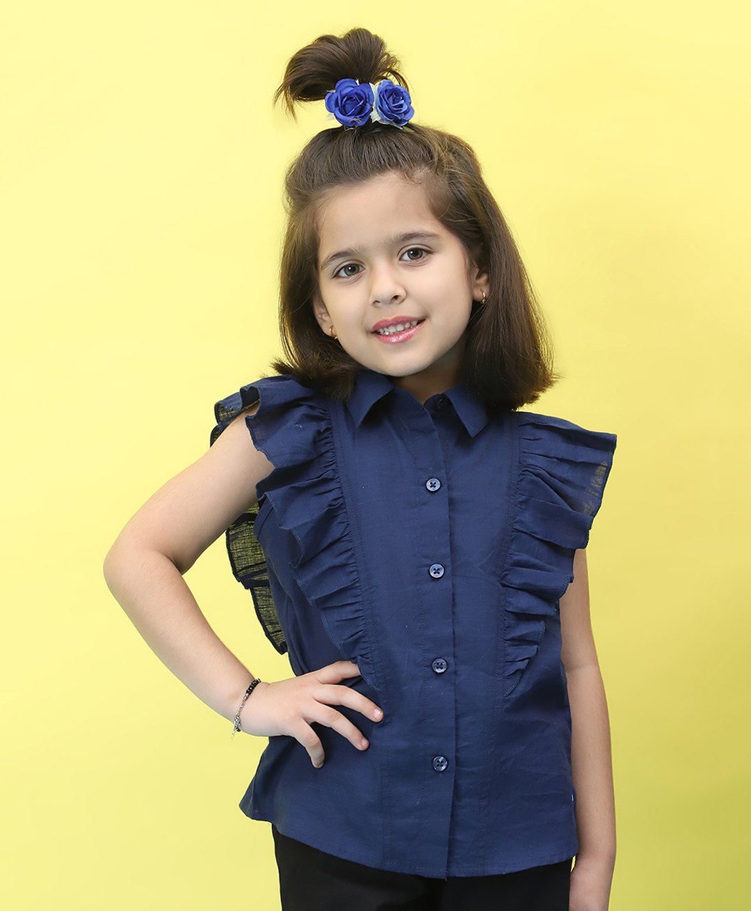 BaawRi Cotton Sleeveless Frill Detailed Solid Top - Blue-picture-25