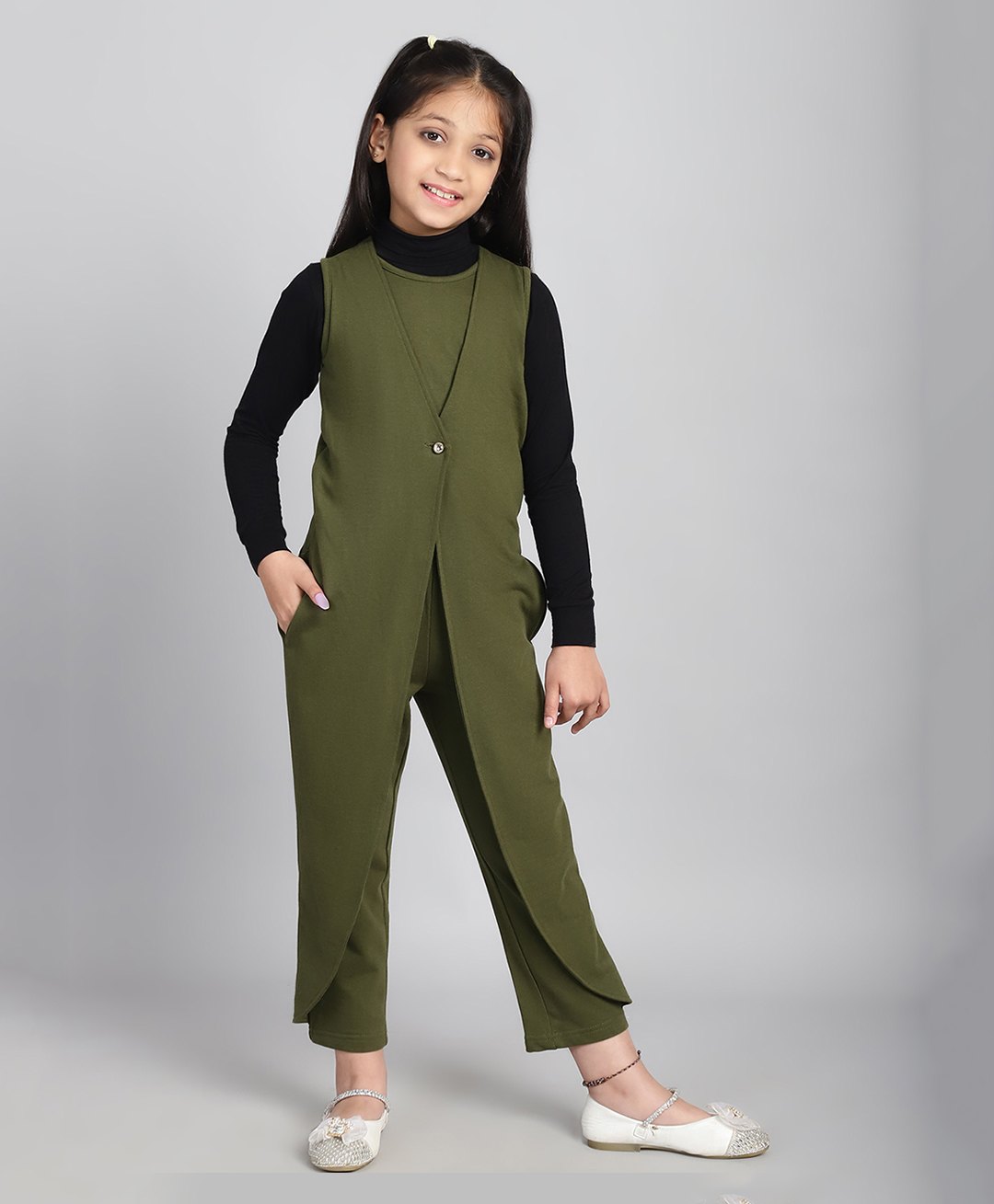 BaawRi Cotton French Terry Sleeveless Solid Jumpsuit - Olive Green-picture-16