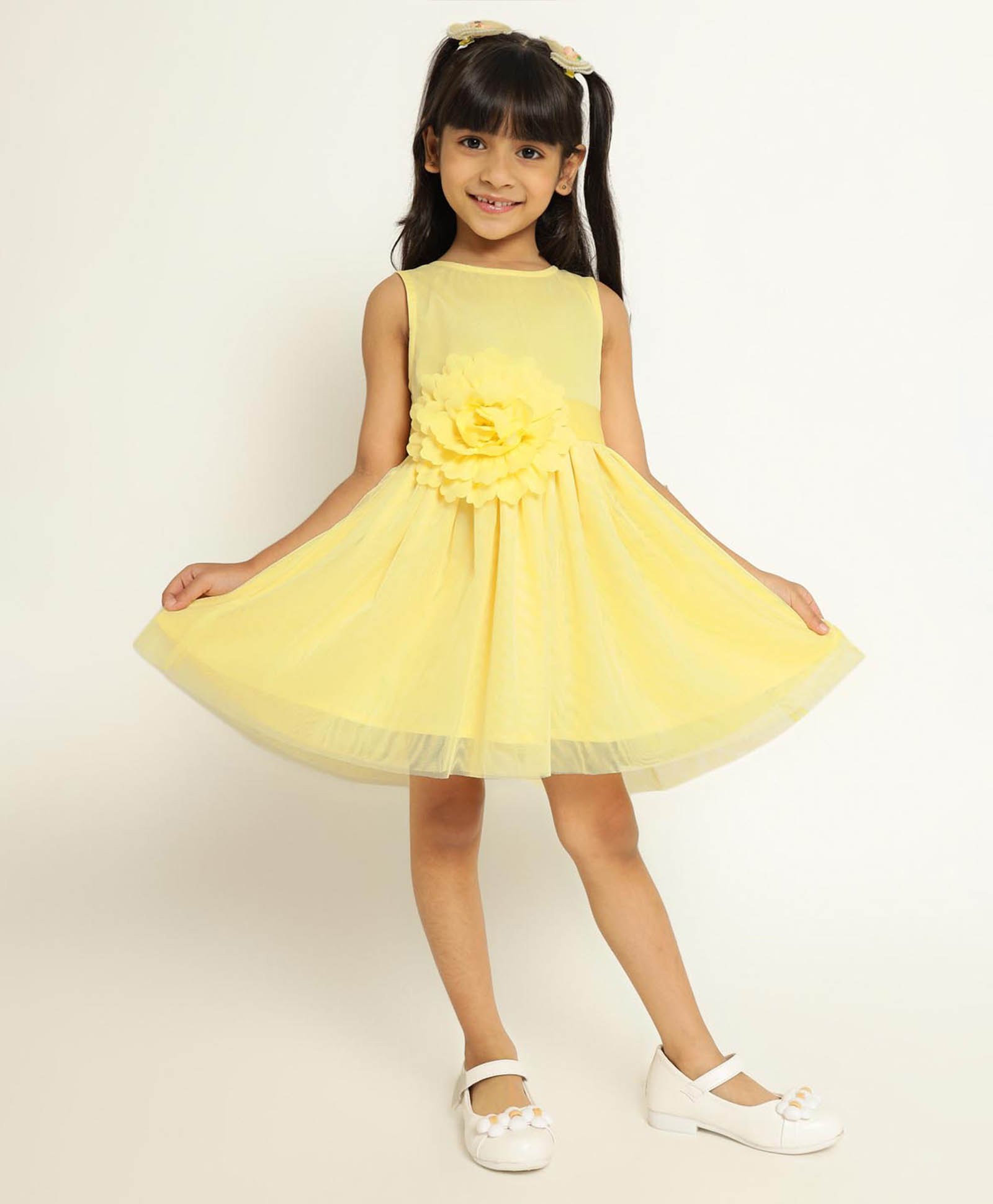Somersault Sleeveless Floral Applique Detailed Flared Dress - Yellow-image-28