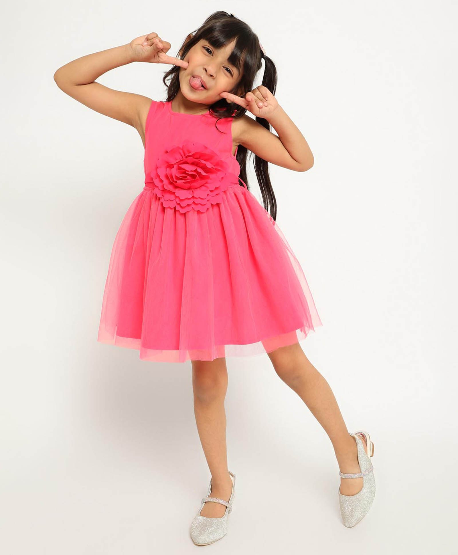 Somersault Sleeveless Floral Applique Flared Dress - Pink-image-0