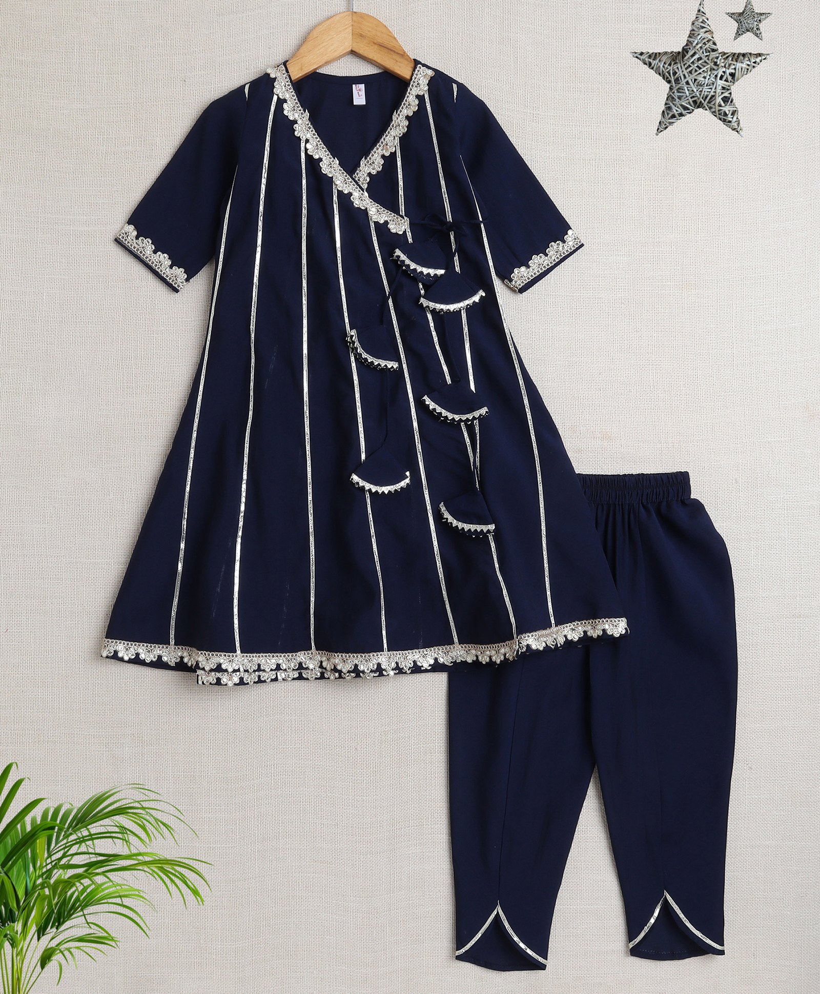 The Magic Wand Half Sleeves Lace Embellished & Tassels Detailed Kurta Salwar Set - Navy Blue-picture-6