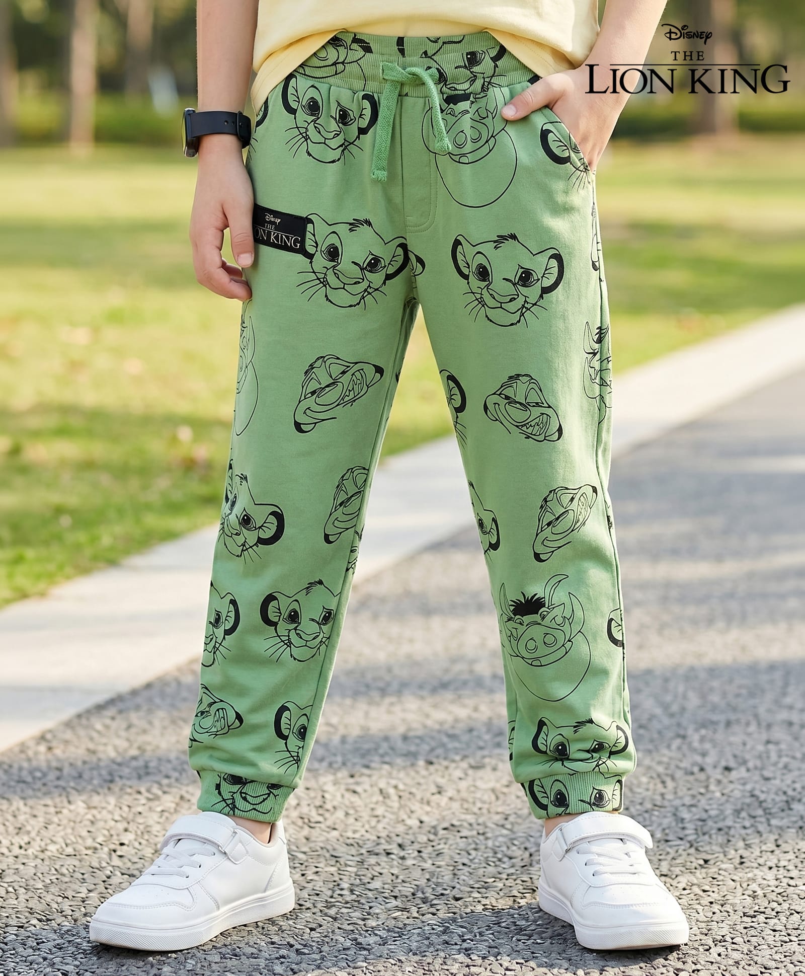 HoneyHap Disney Terry Knit Full Length Lounge Pants With Lion King Graphic & Badge Detailing - Olive Green-picture-12