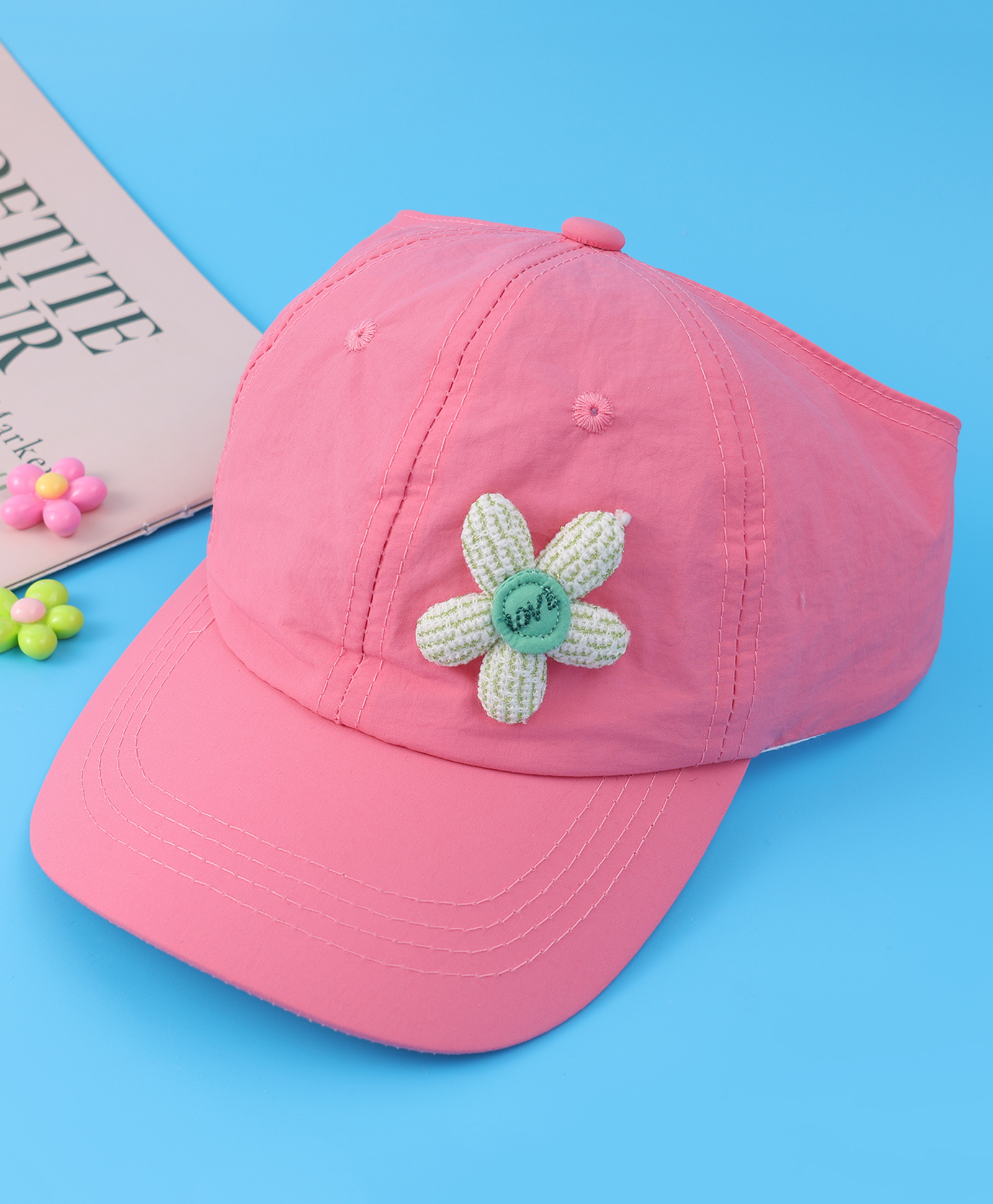 Babyhug Free Size Baseball Cap With Floral Applique - Pink-picture-13