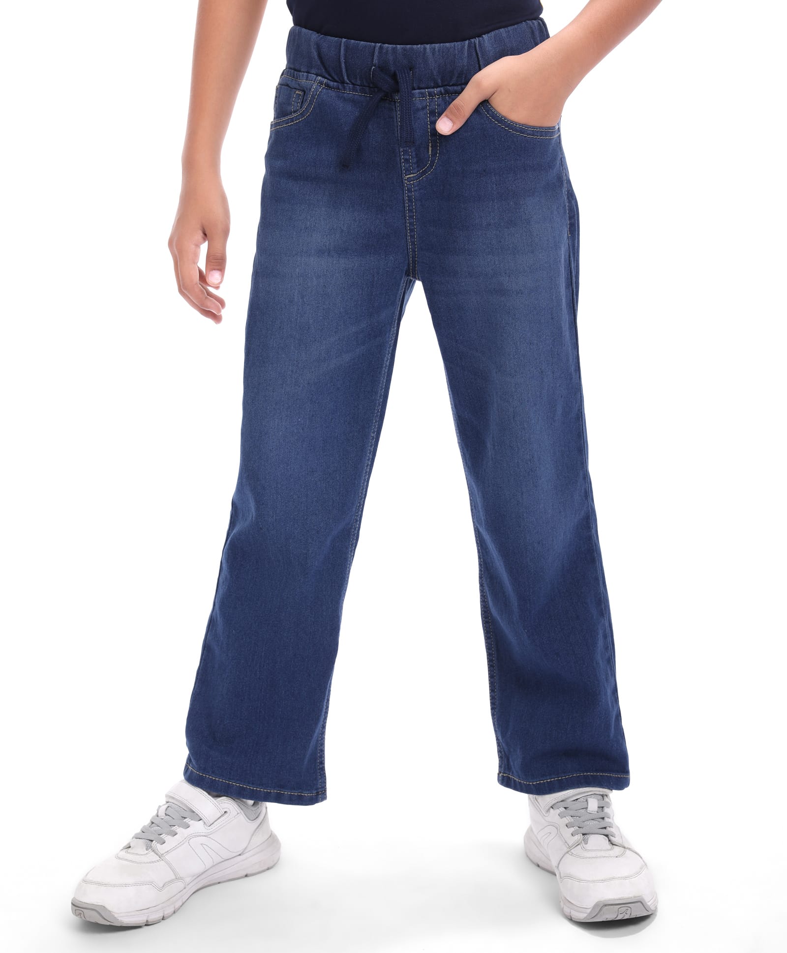 Pine Kids Full Length Washed Denim Jeans - Blue-image-4