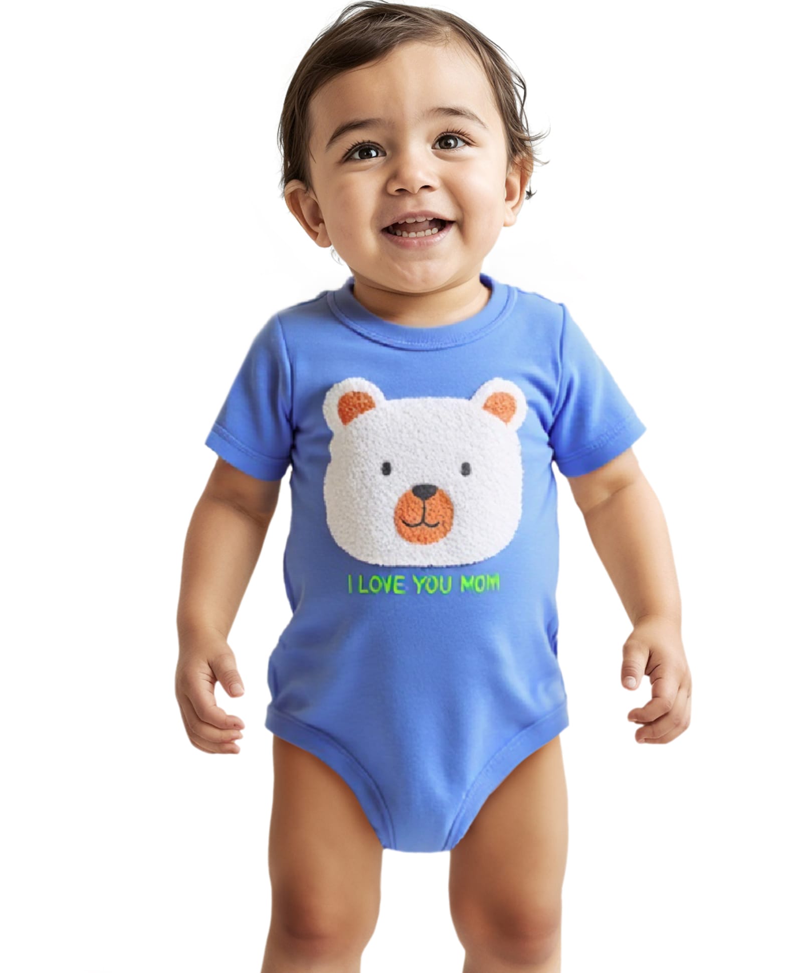 Babyoye 100% Cotton With Eco Jiva Finish Half Sleeves Onesie With Bear Patch - Blue-picture-19