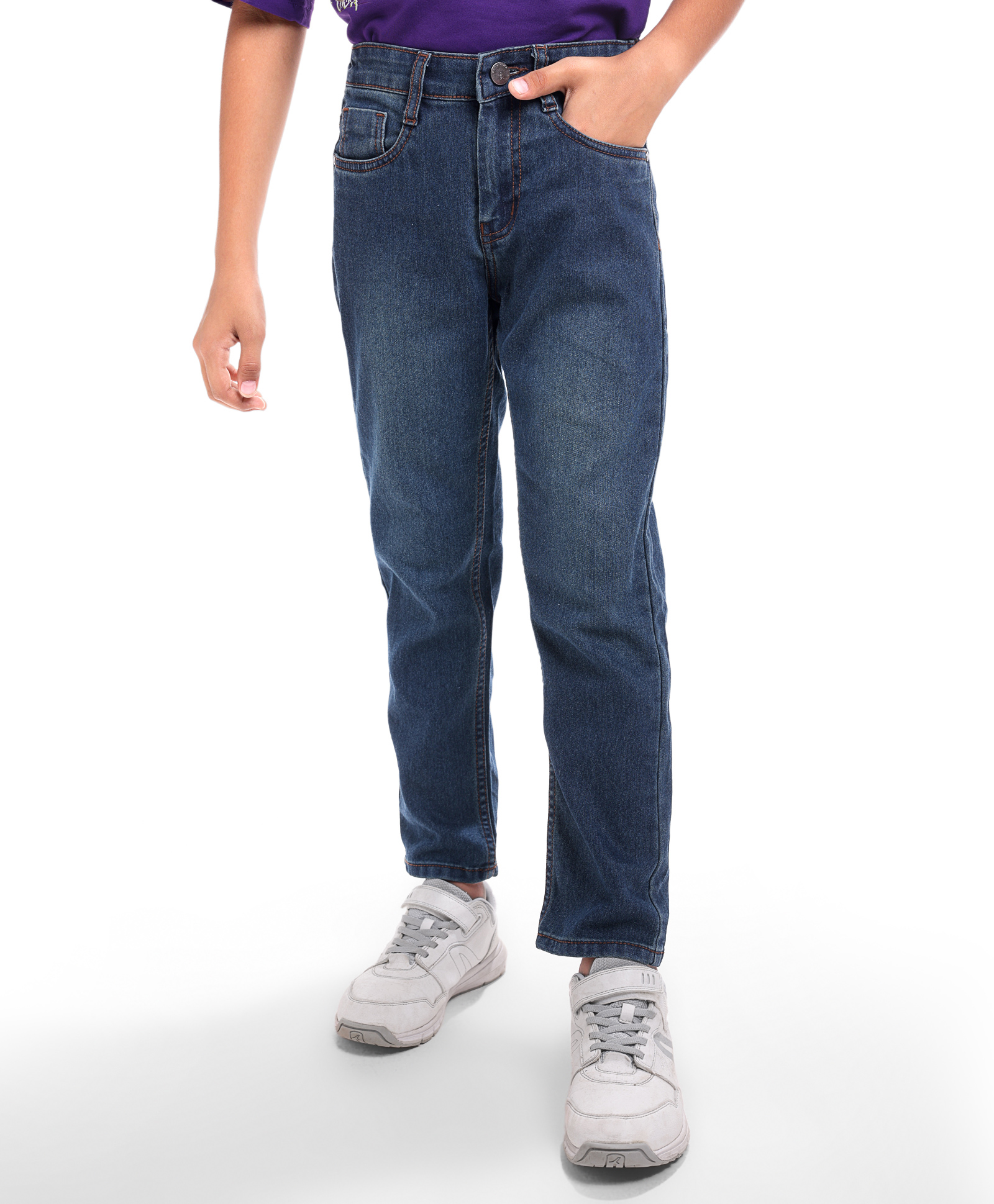 Pine Kids Denim Woven Full Length Washed Jeans - Blue-picture-38
