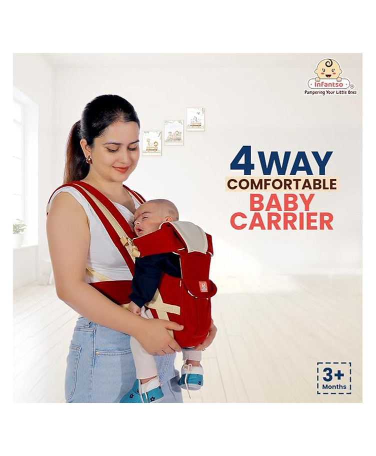 Infantso 4-Way Ergonomic Baby Carrier: Comfortable, Breathable, & Adjustable for 03-24 Months ( Wine Red)-image-10