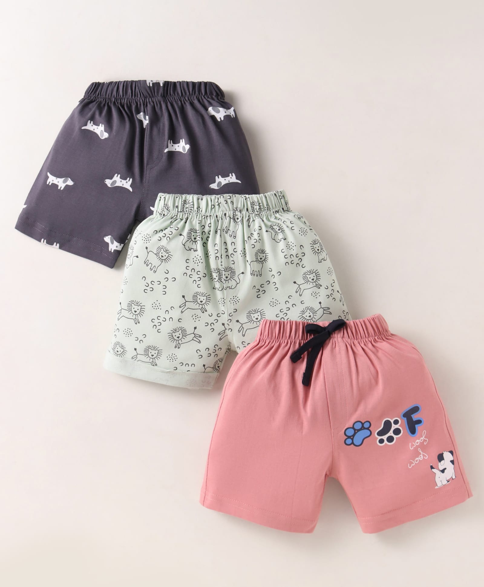 Mini Taurus Cotton Knit Shorts with Animal Print Pack Of 3 - Pink & Grey-image-30