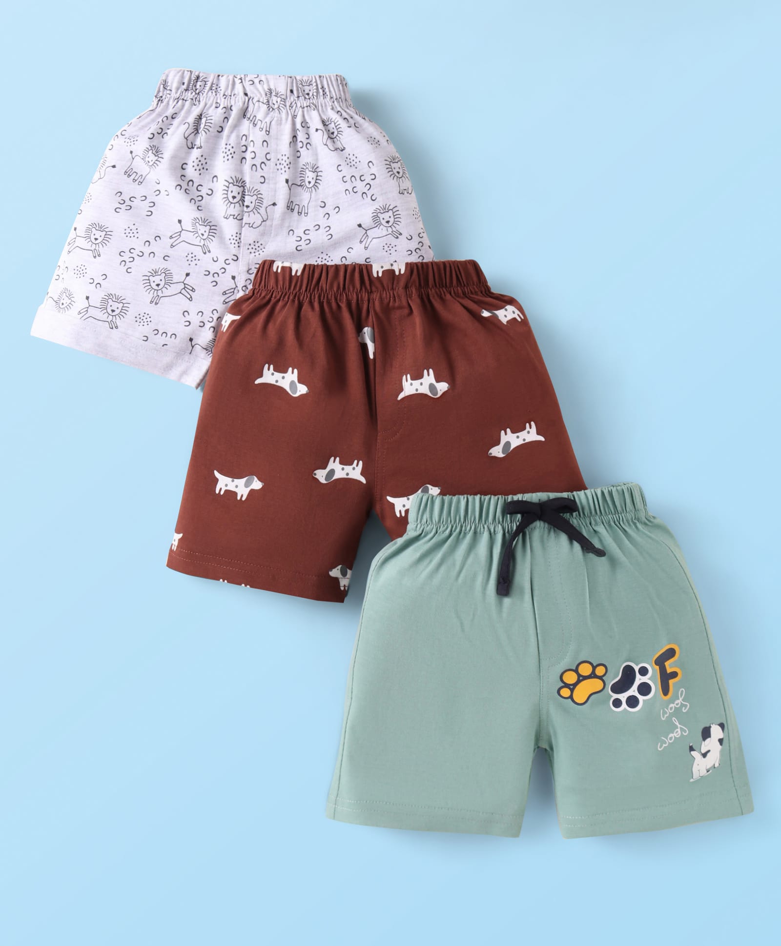 Mini Taurus Cotton Knit Knee Length Shorts With Animal Print - White Brown & Mint-picture-28