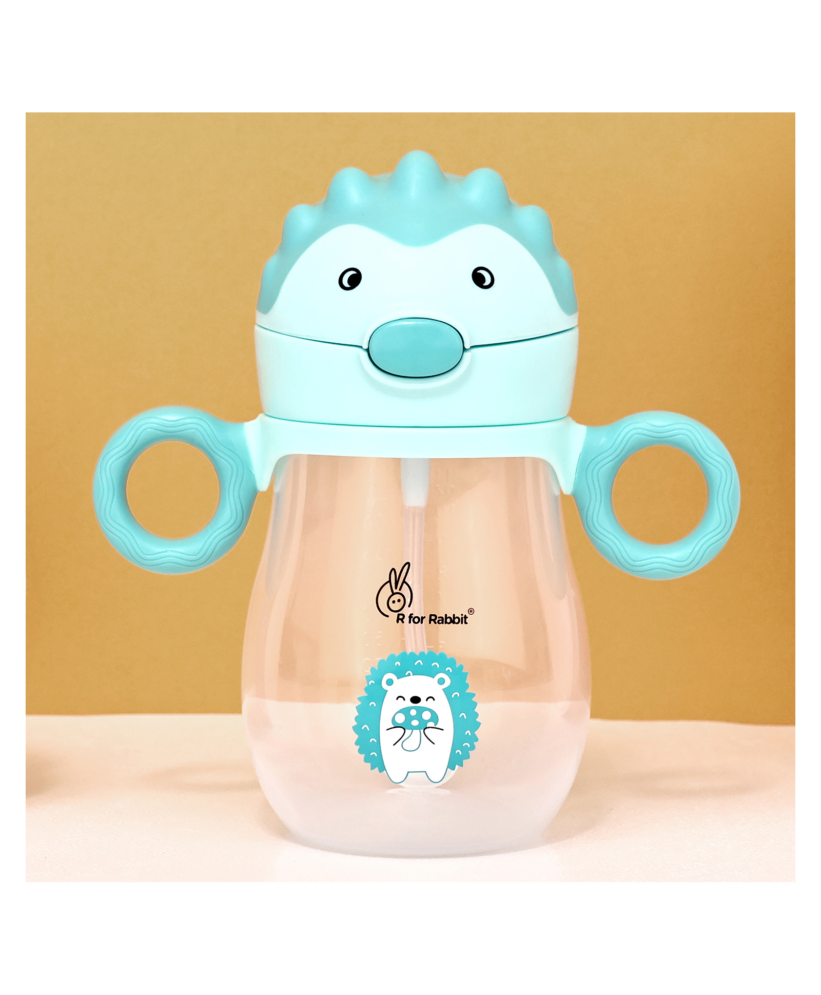 R for Rabbit Spikey Premium Baby Straw Sipper with Anti Gravity Ball Hedgehog Print Lake Blue- 320 ml-image-47