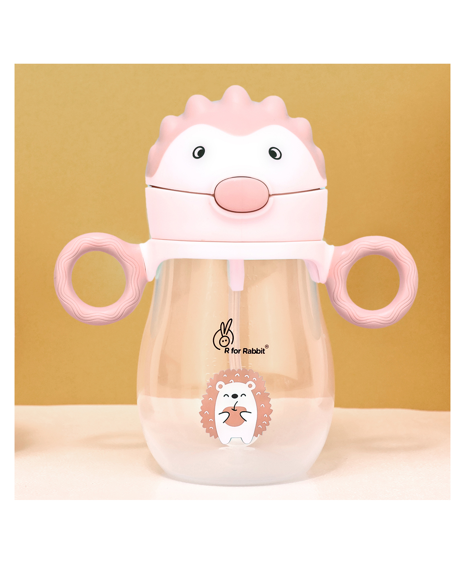 R for Rabbit Spikey Premium Baby Straw Sipper with Anti Gravity Ball Hedgehog PrintPink- 320 ml-image-48