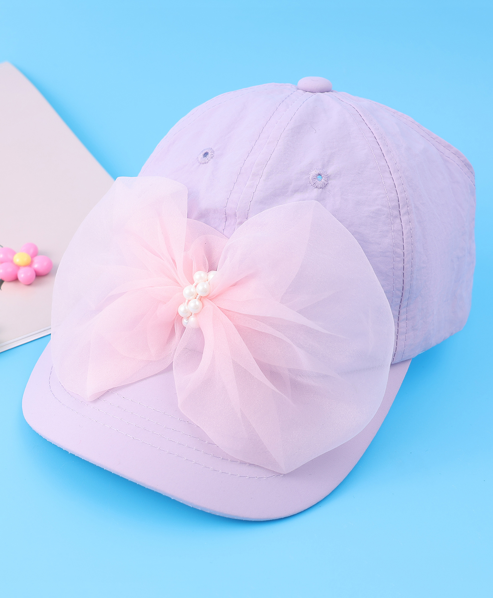 Babyhug Free Size Baseball Cap With Bow Applique - Purple-picture-14