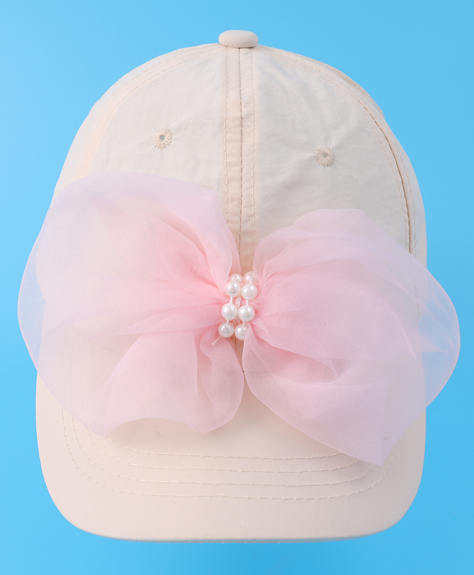 Babyhug Free Size Baseball Cap With Bow Applique - Off White