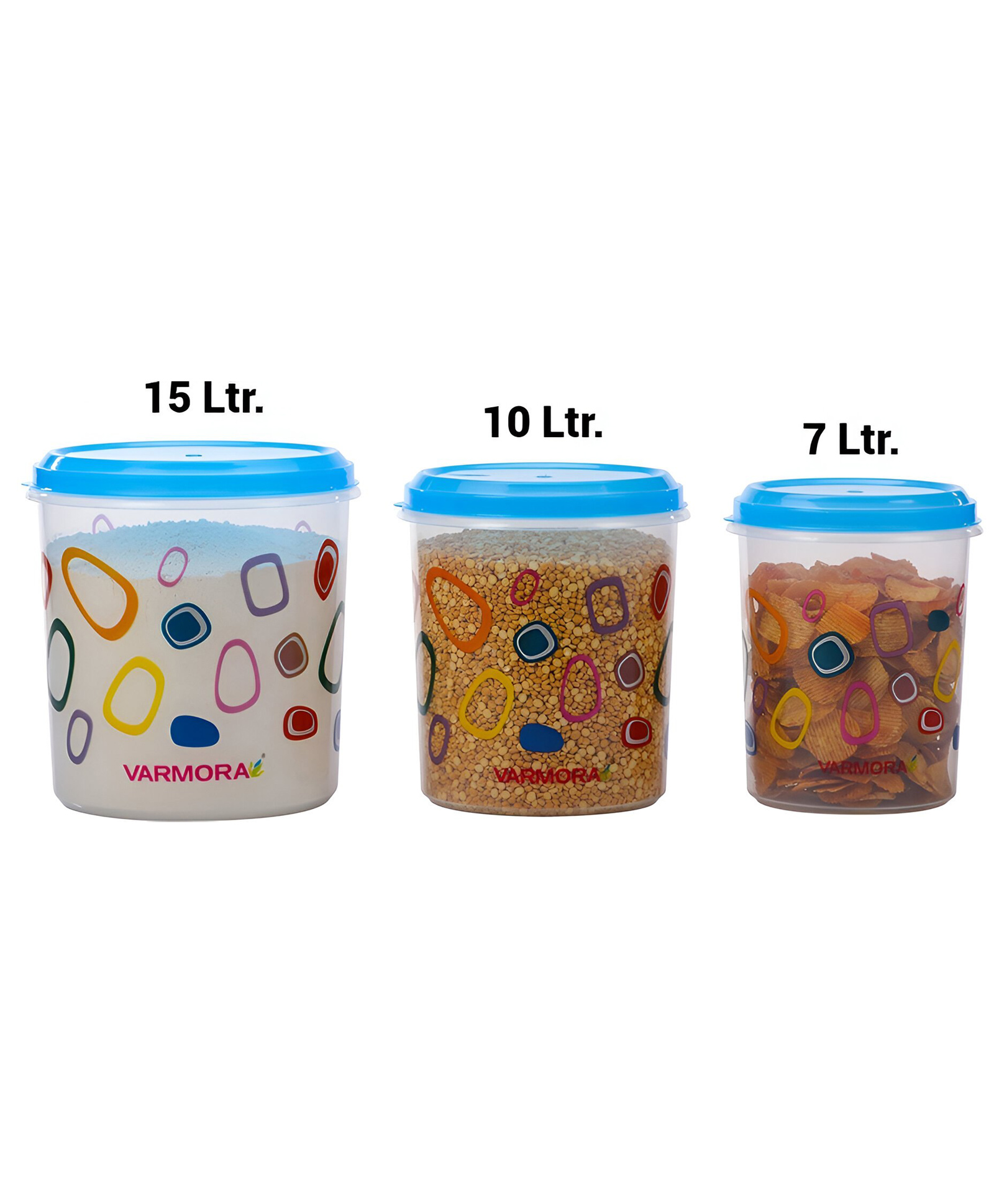 Varmora Glory Round Plastic Container Set Printed, Blue, 3 Pieces-image-2