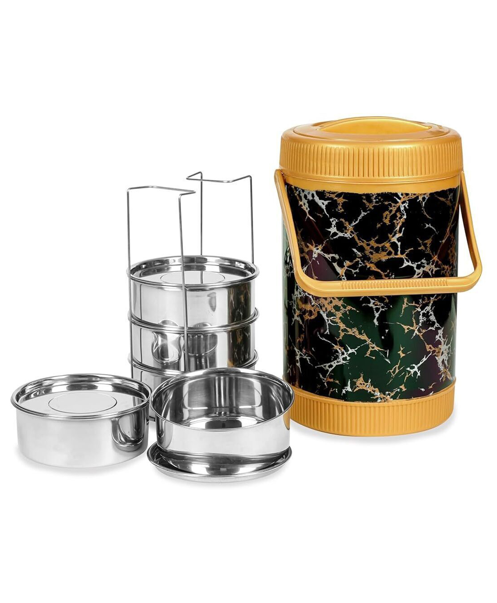 Varmora HomewareJumbo Cosmic Insulated Hot Lunch Box With 5 SS Containers - Gold-image-33