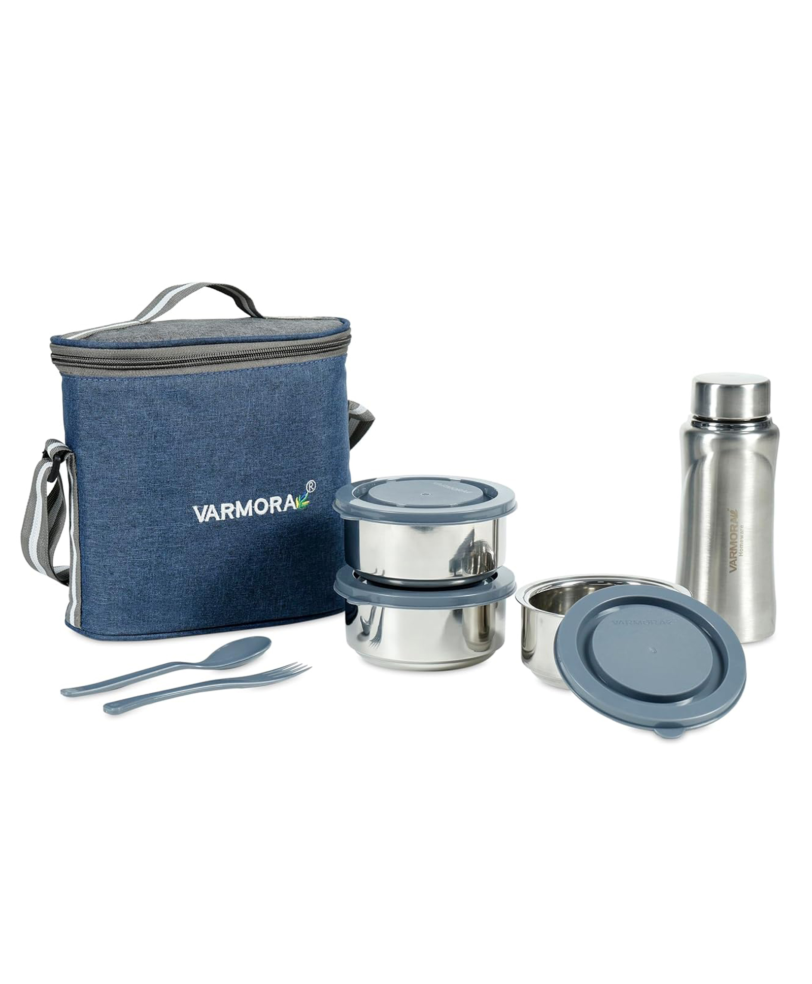Varmora HomewareSS Hot-N-Fresh Lunch Lunch Box for Office - Set of 3 - Lunch Bag & Flask Included -Airtight & Leak-Proof-image-16