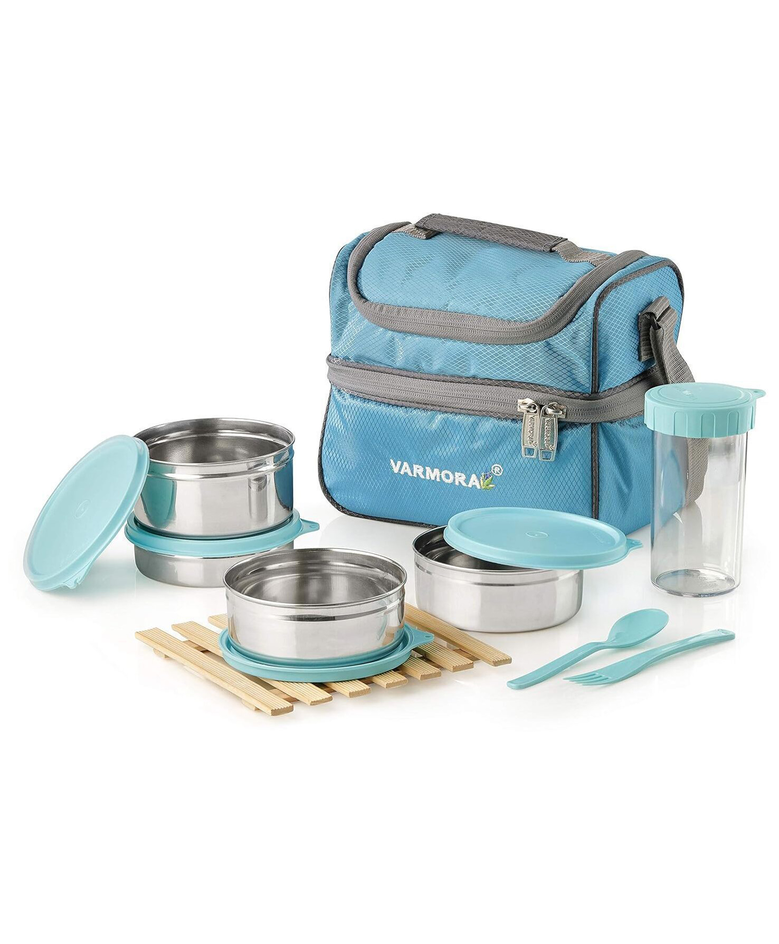 Varmora SS Classic Airtight Stainless Steel Lunch Box For Office - Cyan Blue-image-41
