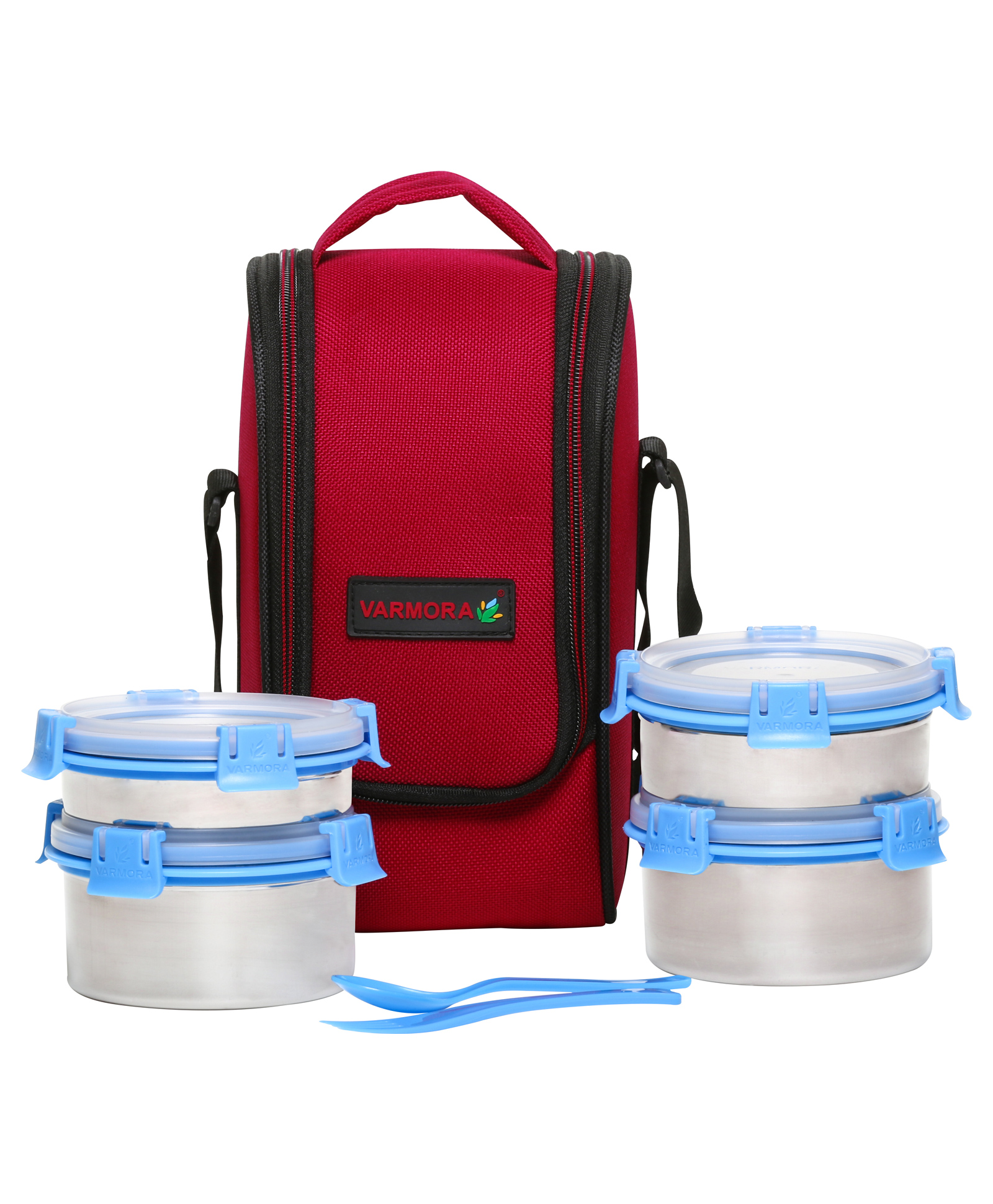 varmora homeware Varmora Amaze Stainless Steel Insulated Lunch Box For Office - Set Of 4 Round Containers - Blue-picture-27