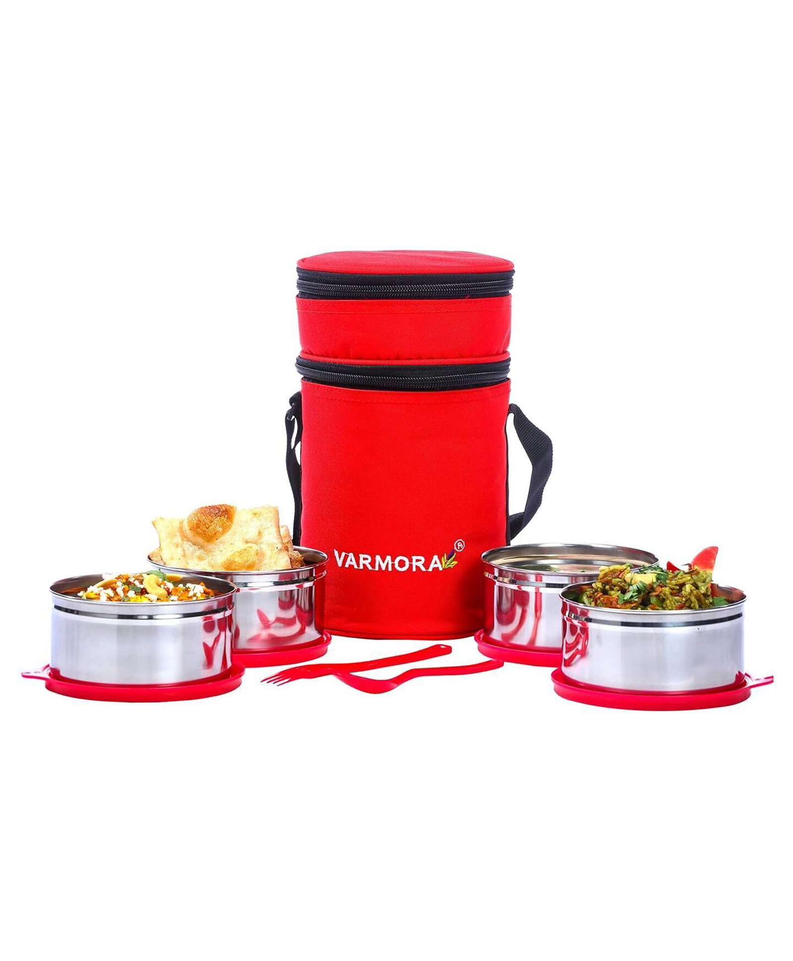 Varmora HomewareQuattro Stainless Steel Lunch Box For Office Set of 4 Lunch Bag Included - Raspberry Pink-image-29