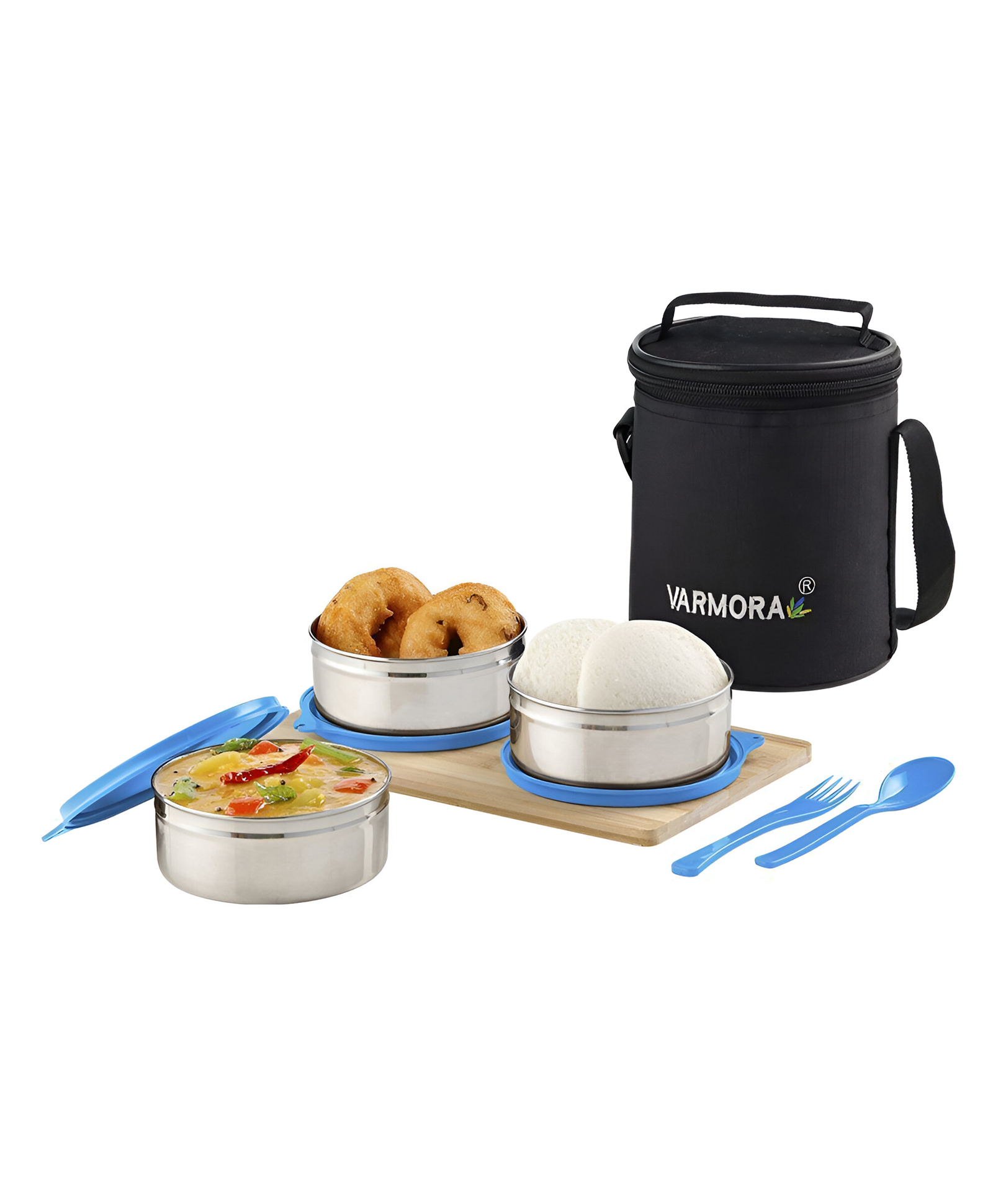 Varmora HomewareTrio Stainless Steel Insulated Lunch Box 3 Containers Lunch Bag Included - Blue-image-10