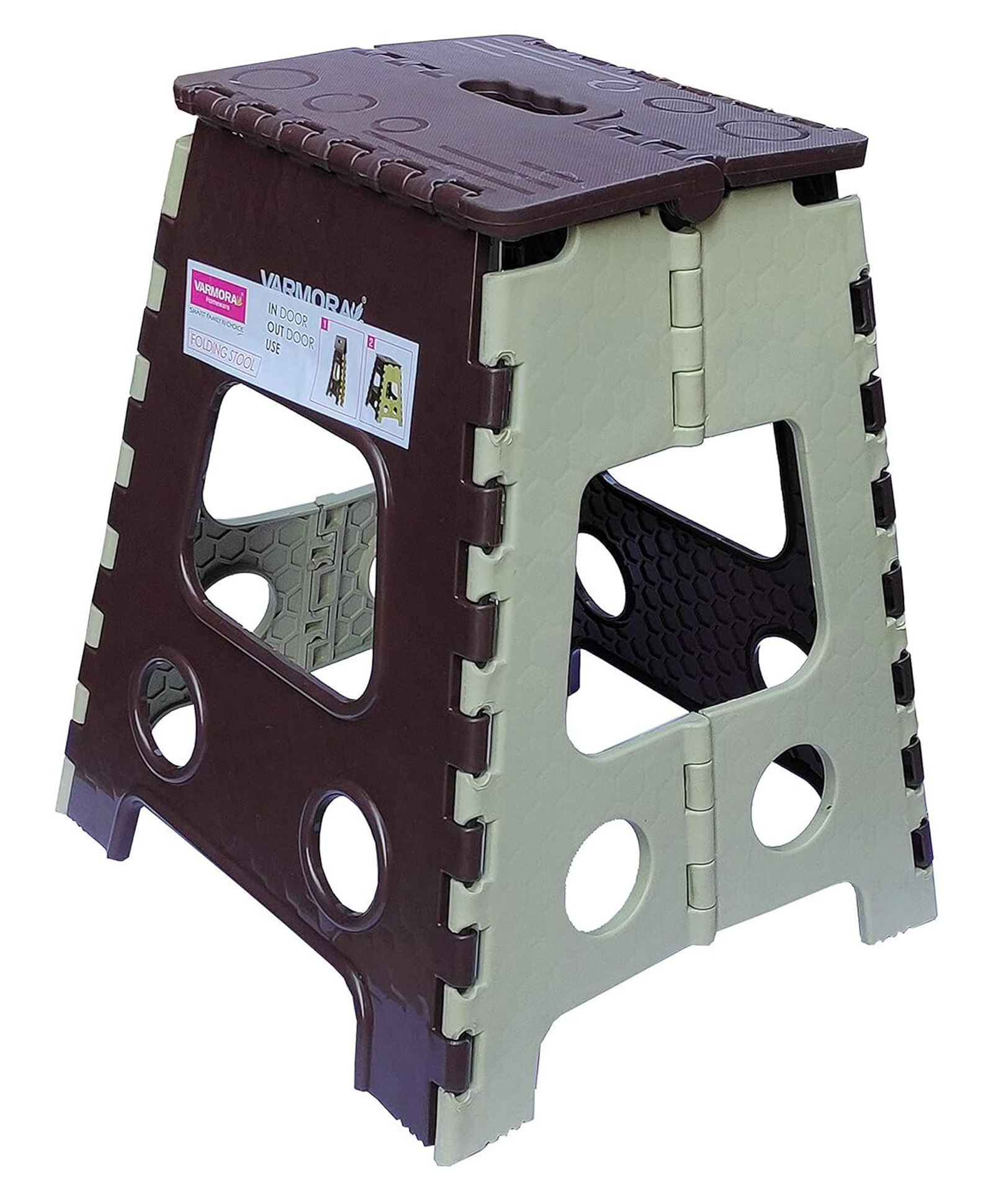 varmora homeware VARMORA Folding Stool - Lightweight & Portable Ergonomic Handle Sturdy Design Stool - Brown-picture-44