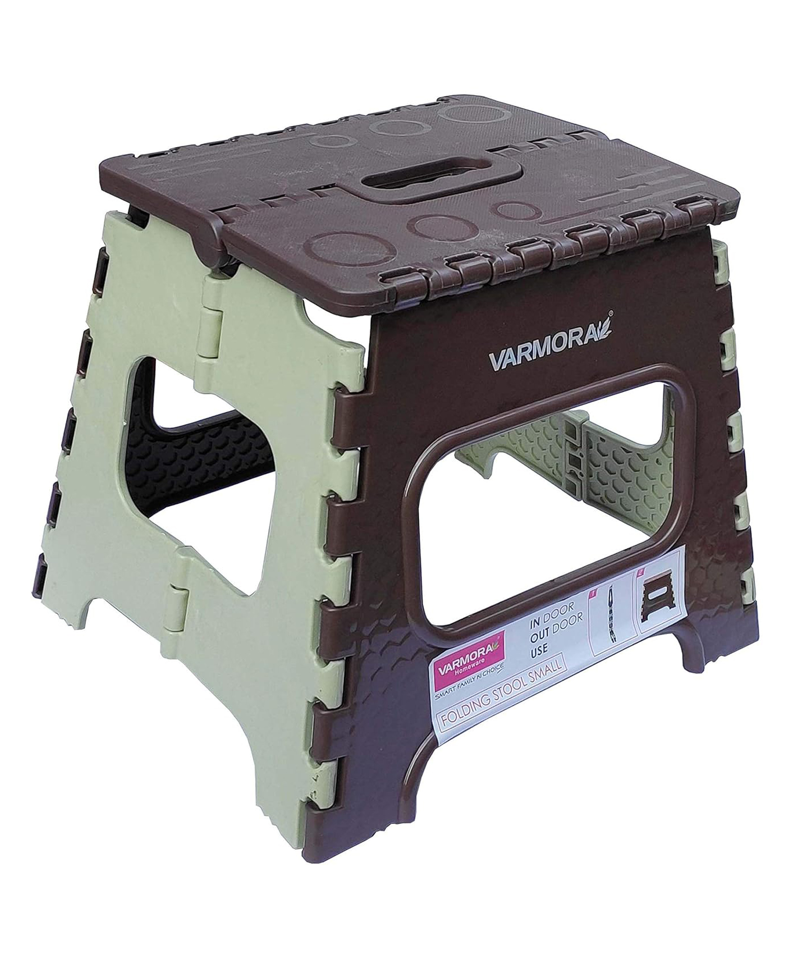 varmora homeware VARMORA Folding Stool - Lightweight & Portable Ergonomic Handle Sturdy Design Stool - Brown-picture-5